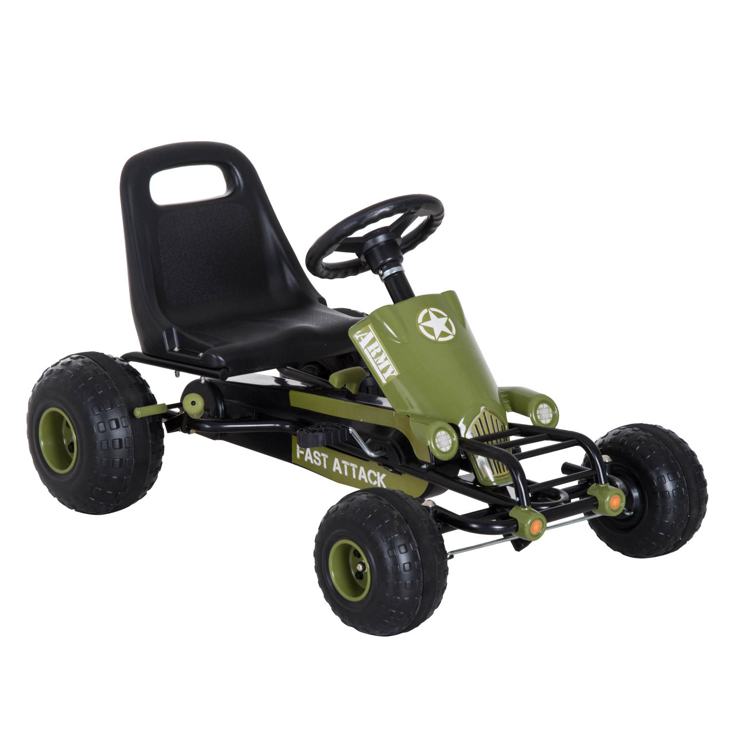 HOMCOM Go Kart Tretauto Tretfahrzeug mit Handbremse, Vor- und Rückwärtsgang, Kinderfahrzeug Kettcar Tretfahrzeug mit Verstellbarem Sitz für Kinder 3-6 Jahren, 99 x 65 x 56cm Grün