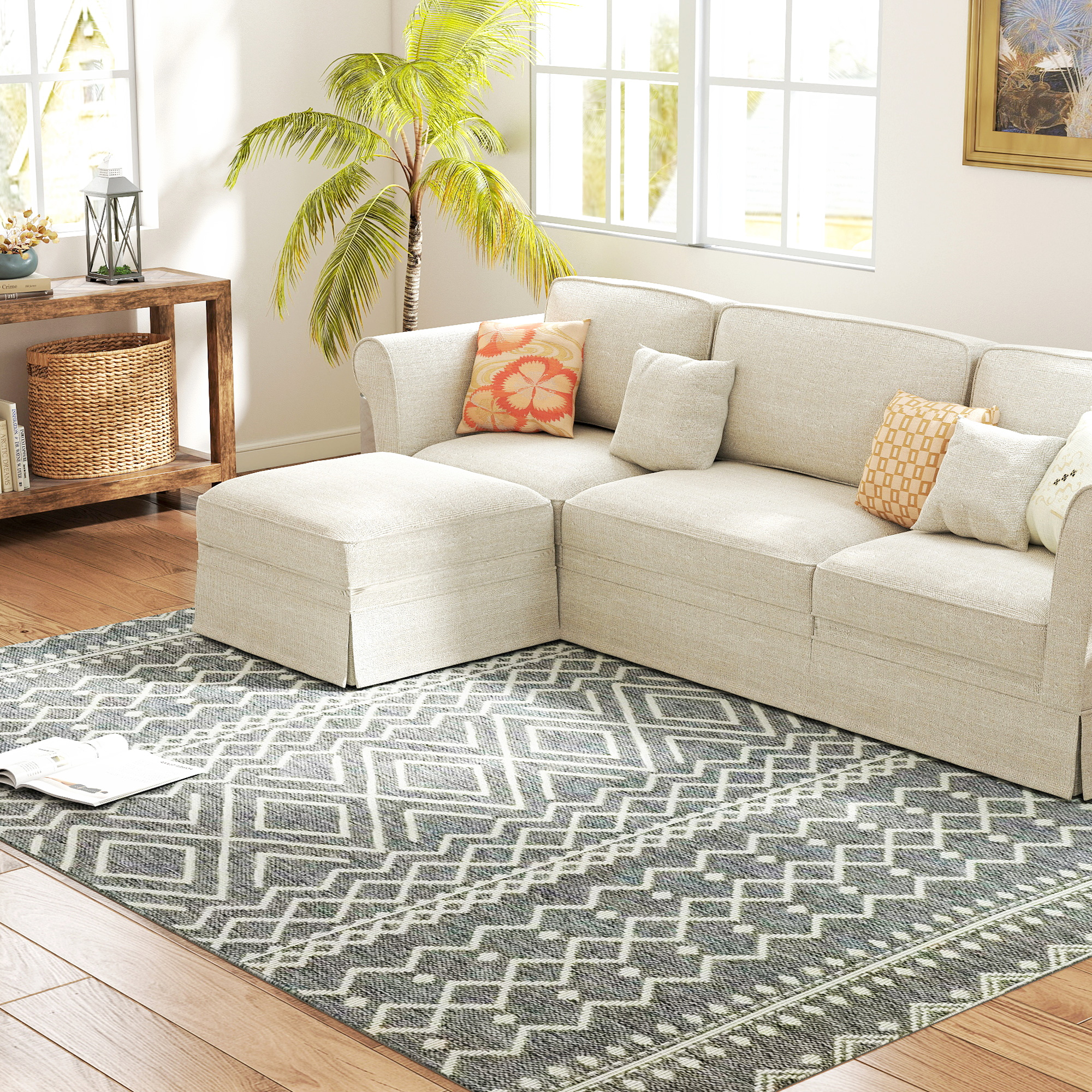 HOMCOM Teppich für drinnen und draußen, Boho-Design, leicht zu reinigen, Grau
