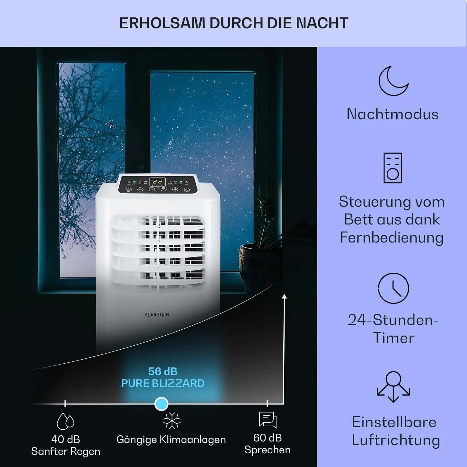 Klarstein Airconditioner, 4-in-1 Airconditioningsysteem, Luchtontvochtiger, Ventilator & Nachtmodus, Mobiele airconditioner met afvoerslang, App-bediening, Airconditioner voor ruimtes tot 44 m2, 9000 BTU, Wit