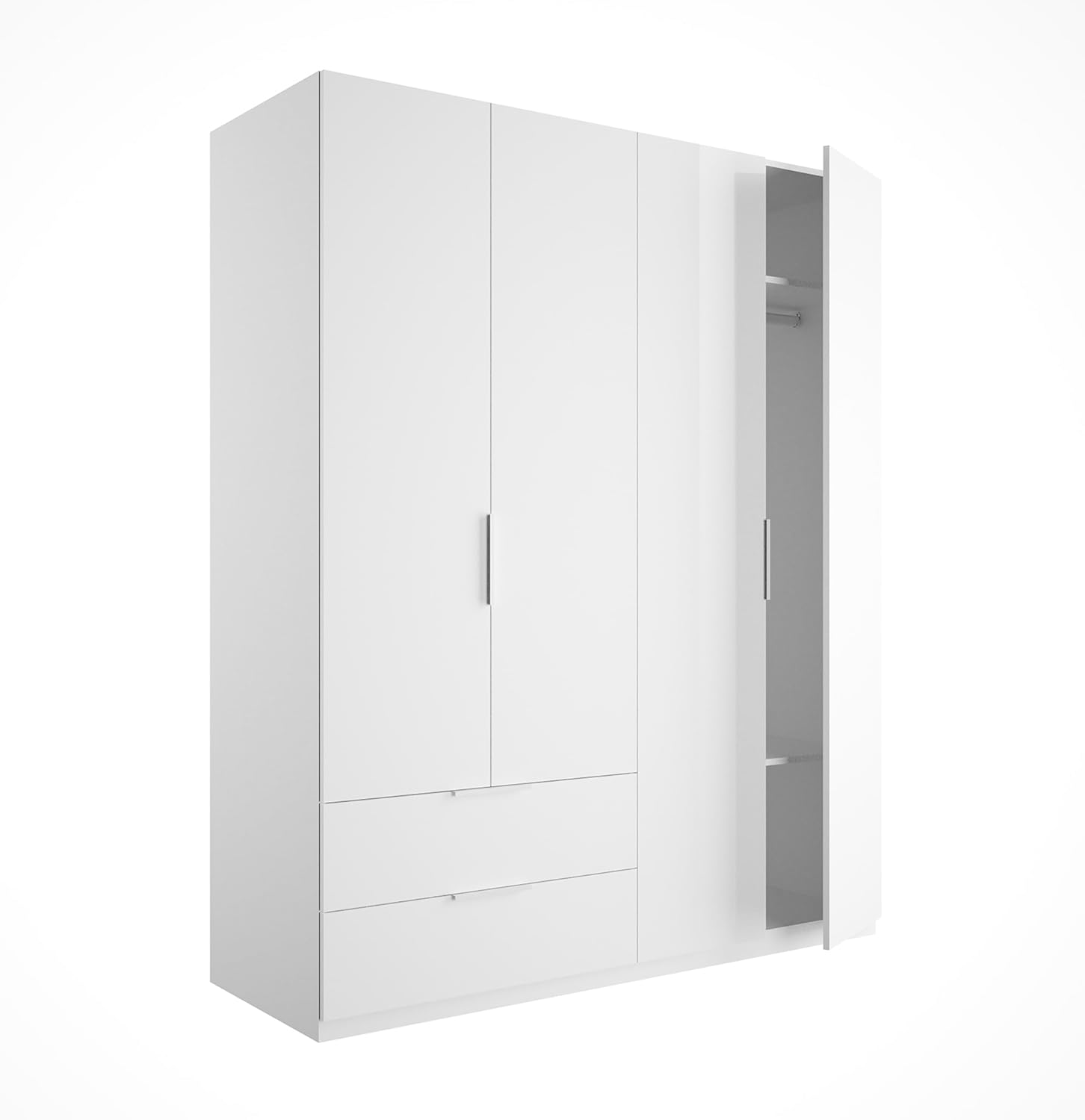 AVANTI TRENDSTORE - Paciano - Wardrobe with 4 hinged doors and 2 drawers, laminated wood in glossy white colour. LAP dimensions approx. 162 x 200 x 58 cm