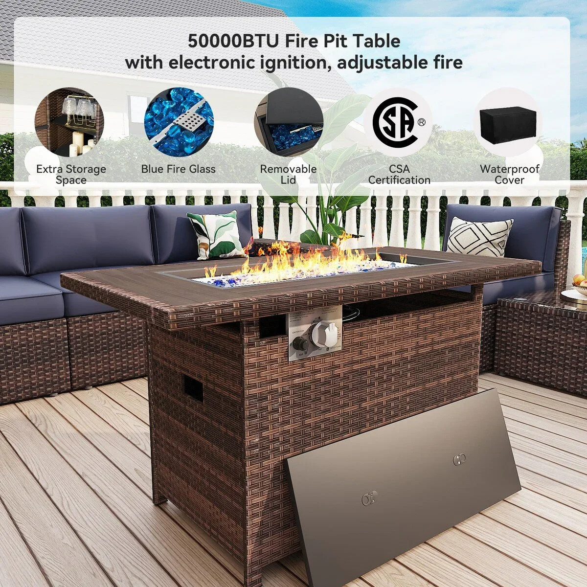 13 Pieces Patio Furniture Set with 44Fire Pit Table