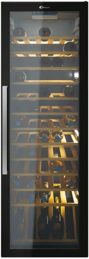 Candy DiVino CWC 200 EELW/N Wine Cooler, 81 Bottles, Wi-Fi, Connected, Digital Display, Anti-UV Glass, LED Lights, Class G, 49 x 55 x 146 cm, Black