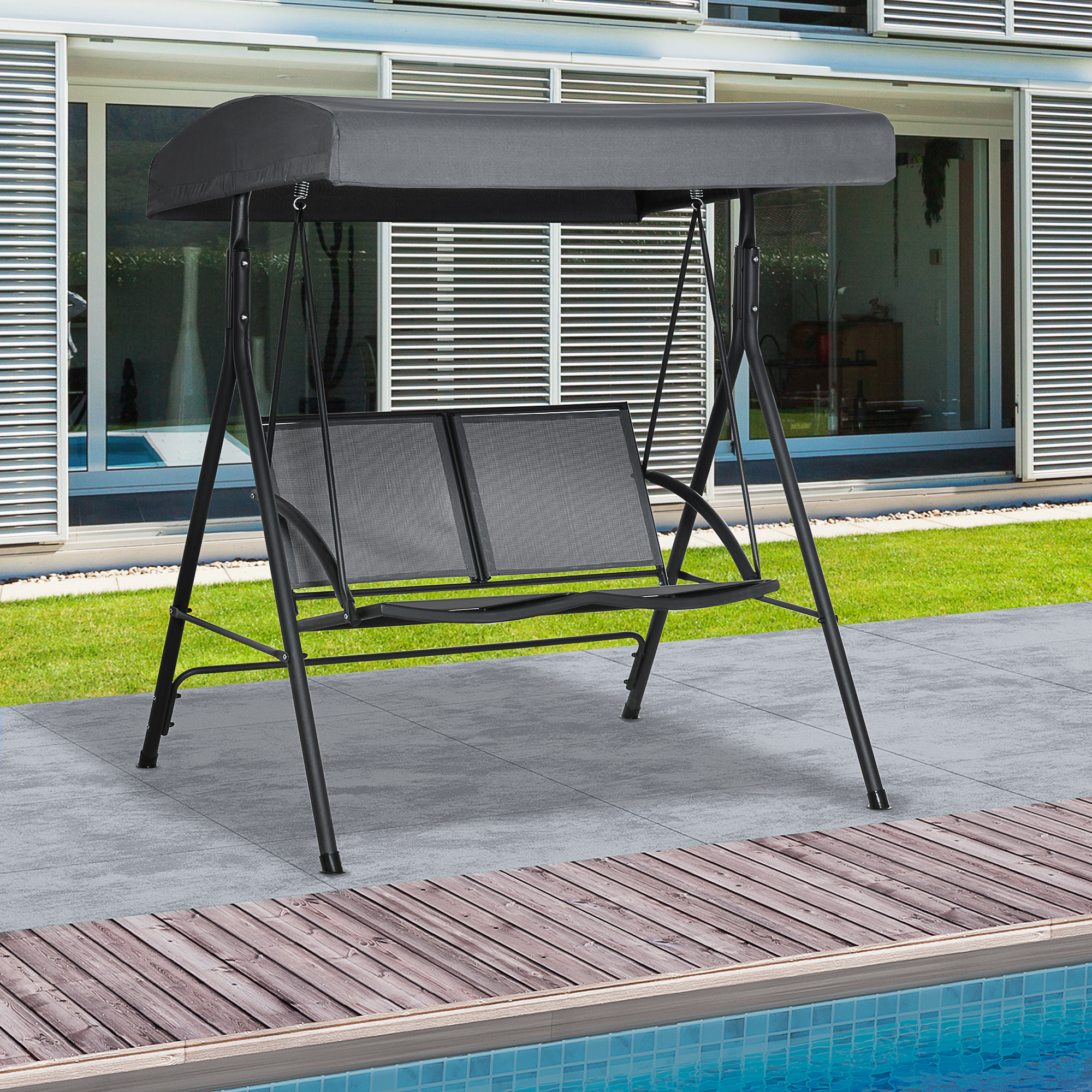 Outsunny 2-Sitzer Gartenwippe mit verstellbarem Sonnendach, 140x118x162cm Grau