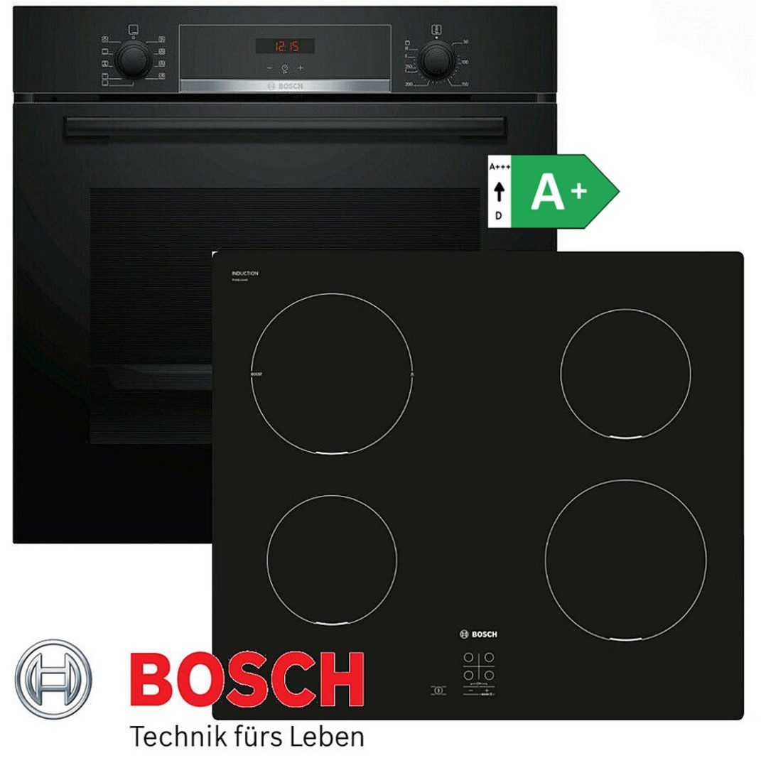 Induktions Herd-Set Bosch Autark Einbau Backofen Schwarz und Kochfeld Induktion