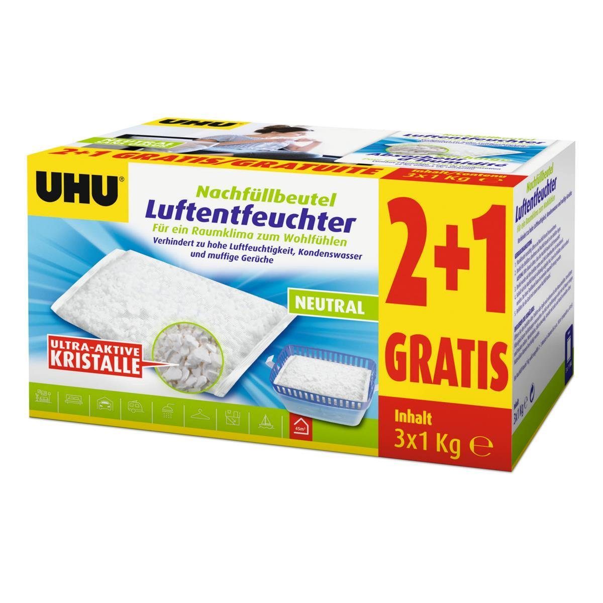 Luftentfeuchter UHU Original Luftentfeuchter Nachfüllbeutel 3x1000g Neutral air max