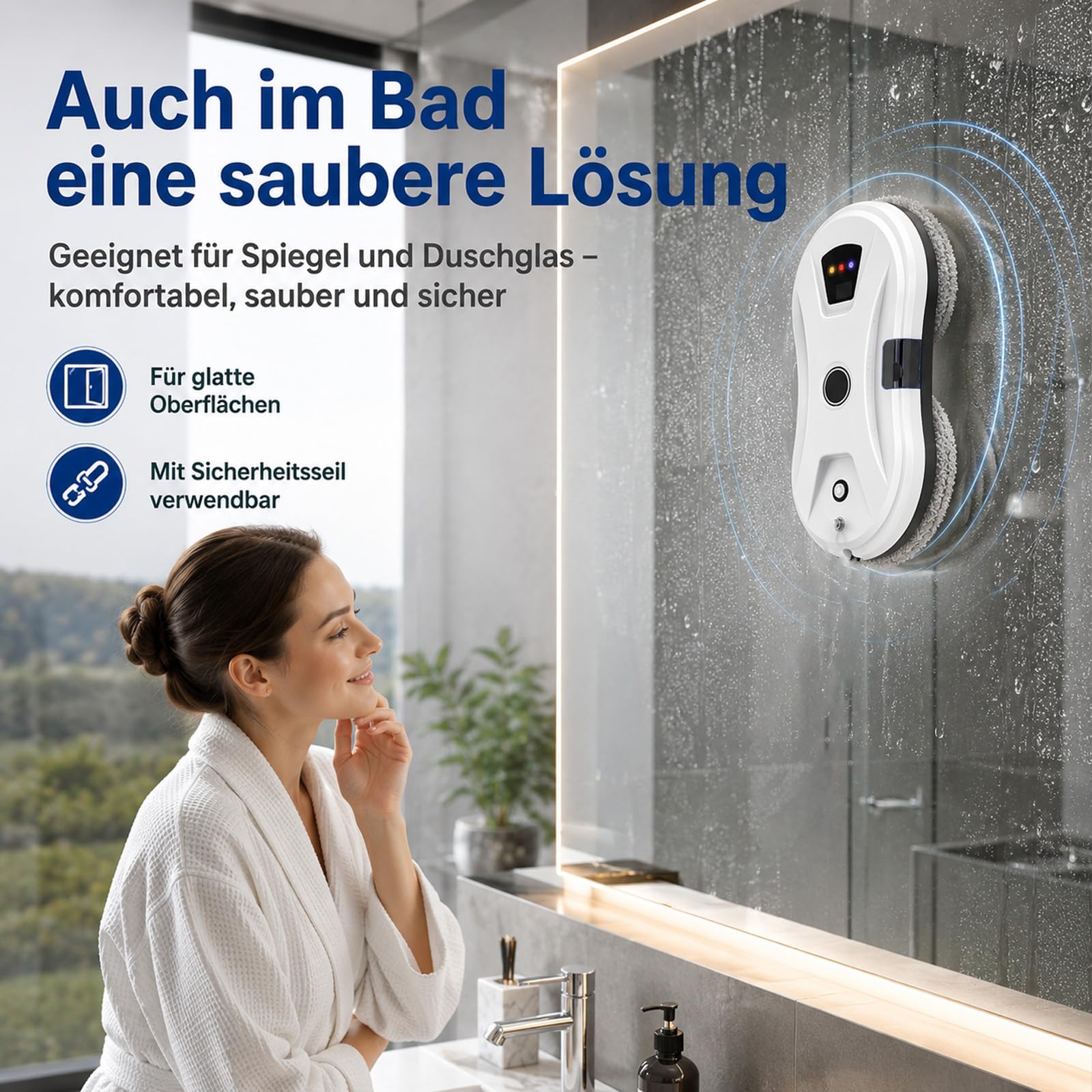 Fensterputzroboter Osmo RoboClean mit starker Saugkraft, Kantenerkennung und 3 Reinigungsmodi, automatischer Fensterreiniger mit Wassersprühen
