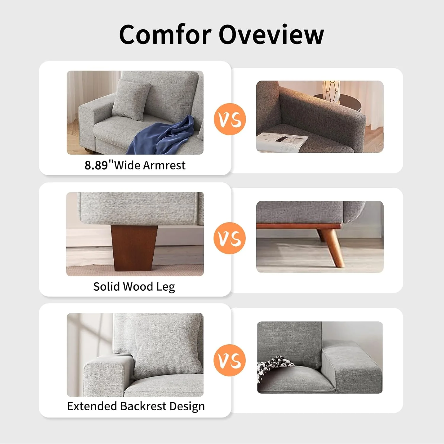 DOPEDIO living room double sofa, chenille lounge chair, removable, solid wood frame