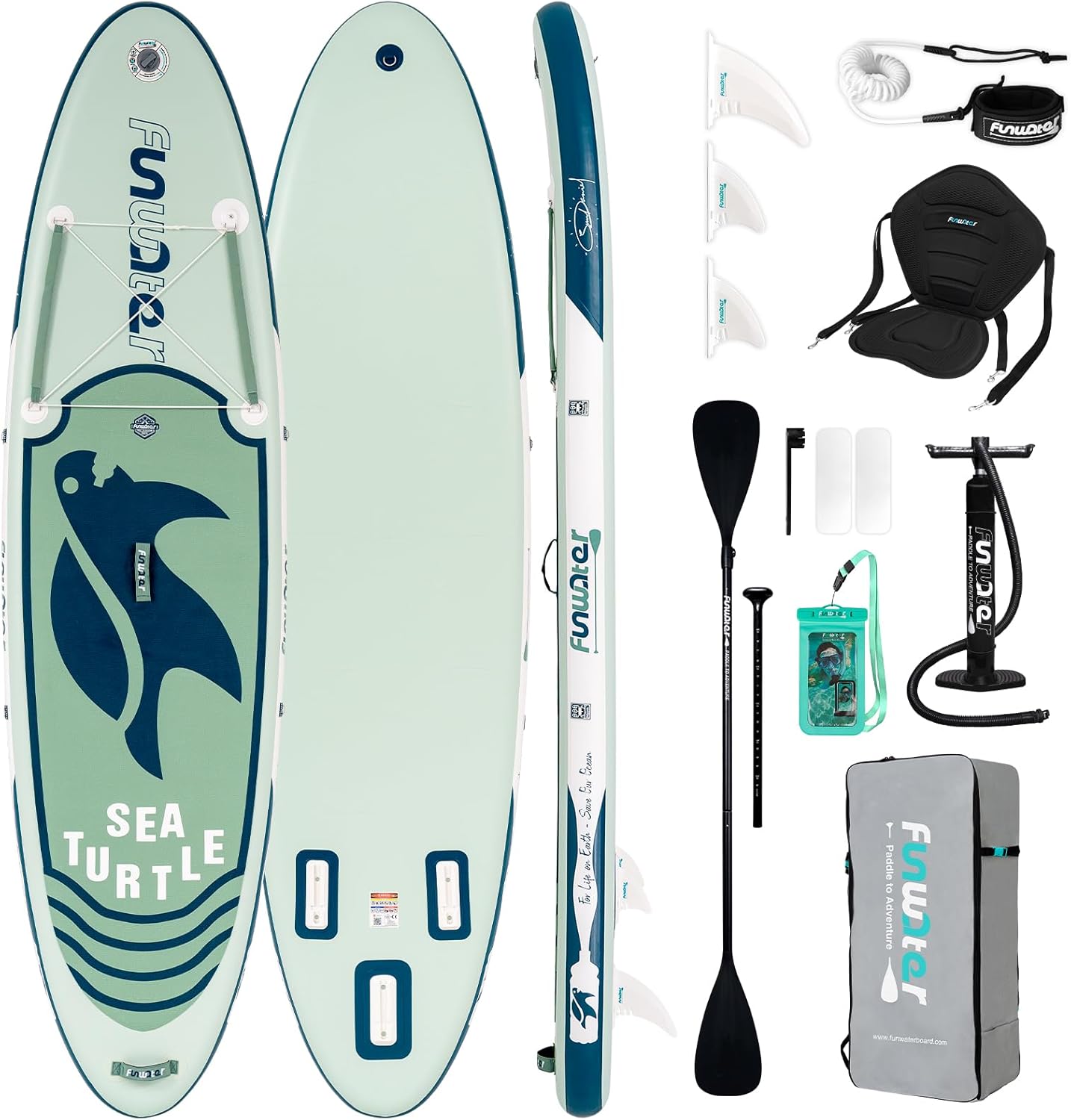 FunWater Tavola Da Surf Gonfiabile SUP Completa Paddleboard Accessori Pagaia Regolabile, Pompa, Zaino Da Viaggio, Guinzaglio Di Sicurezza, Custodia Impermeabile