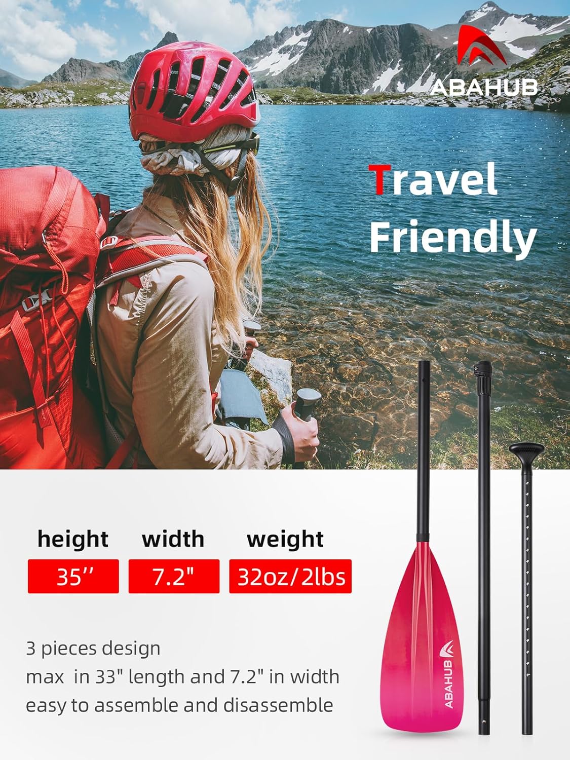 Abahub Pagaia SUP Alluminio Remi SUP Paddle Stand Up Paddle Telescopico 173-213 cm per Tavola da Surf Canoa SUP, Lama in Nylon di Plastica in Nero/Blu/Verde/Rosso/Arancione/Giallo