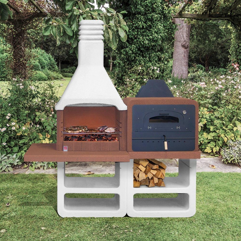 Barbecue in Cemento con Cappa e Forno da Esterno in Cemento e Acciaio combinati - Portofino