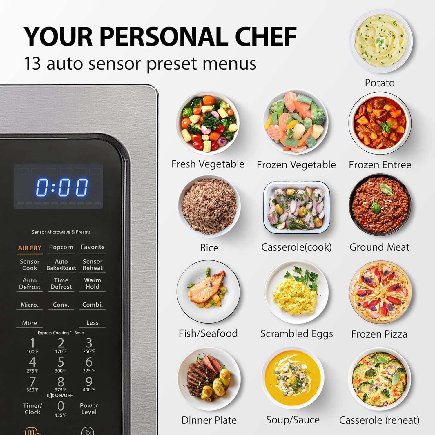 TOSHIBA 4-in-1 ML-EC42P(SS) Countertop Microwave Oven, Smart Sensor, Convection, Air Fryer Combo, Mute Function, Position Memory 13.6