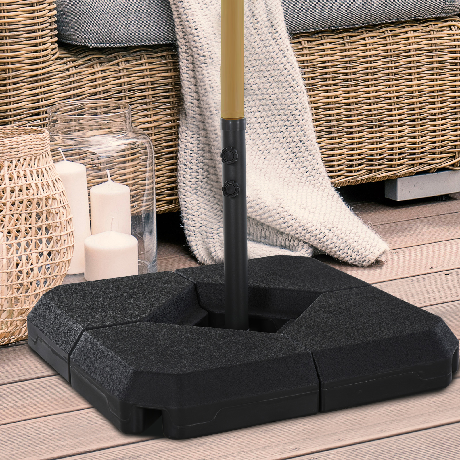 Outsunny Sonnenschirmständer mit Wasser oder Sand befüllbar bis 60 kg Schirmständer 4-tlg. Sonnenschirm Schirmgewicht HDPE Schwarz