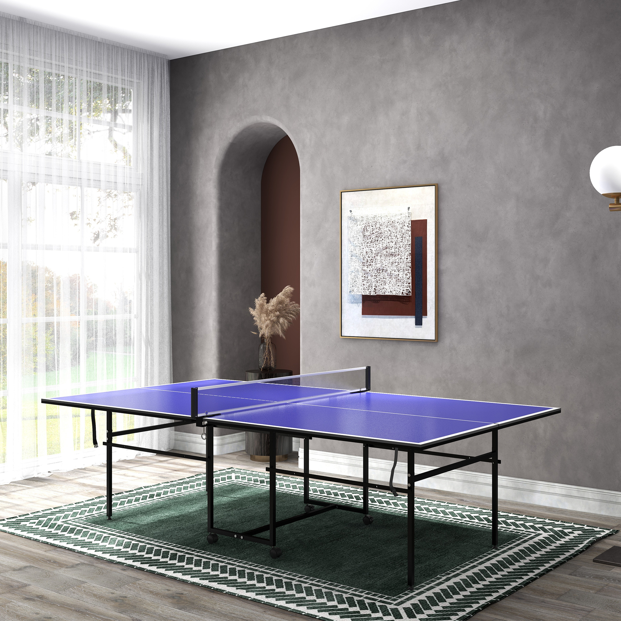 SPORTNOW Tischtennisplatte, klappbar, mobil, 2 Schläger, 3 Bälle, Metallrahmen, 274x152,5x76 cm, Blau
