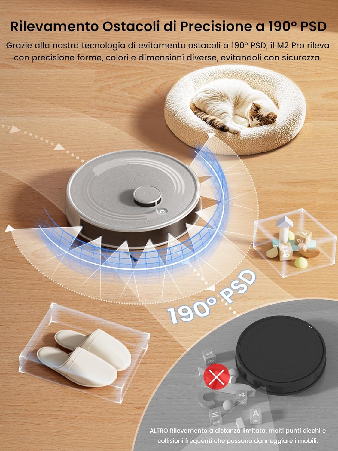 Lefant Robot Aspirapolvere con 2200Pa, Senza Grovigli,7,6cm Ultra Sottile,Autocaricante,Wi-Fi/App/Alexa,120 Minuti,6 Modalit脿 di Pulizia,Ideale per Peli di Animali Domestici,Pavimenti Duri M210-Pro