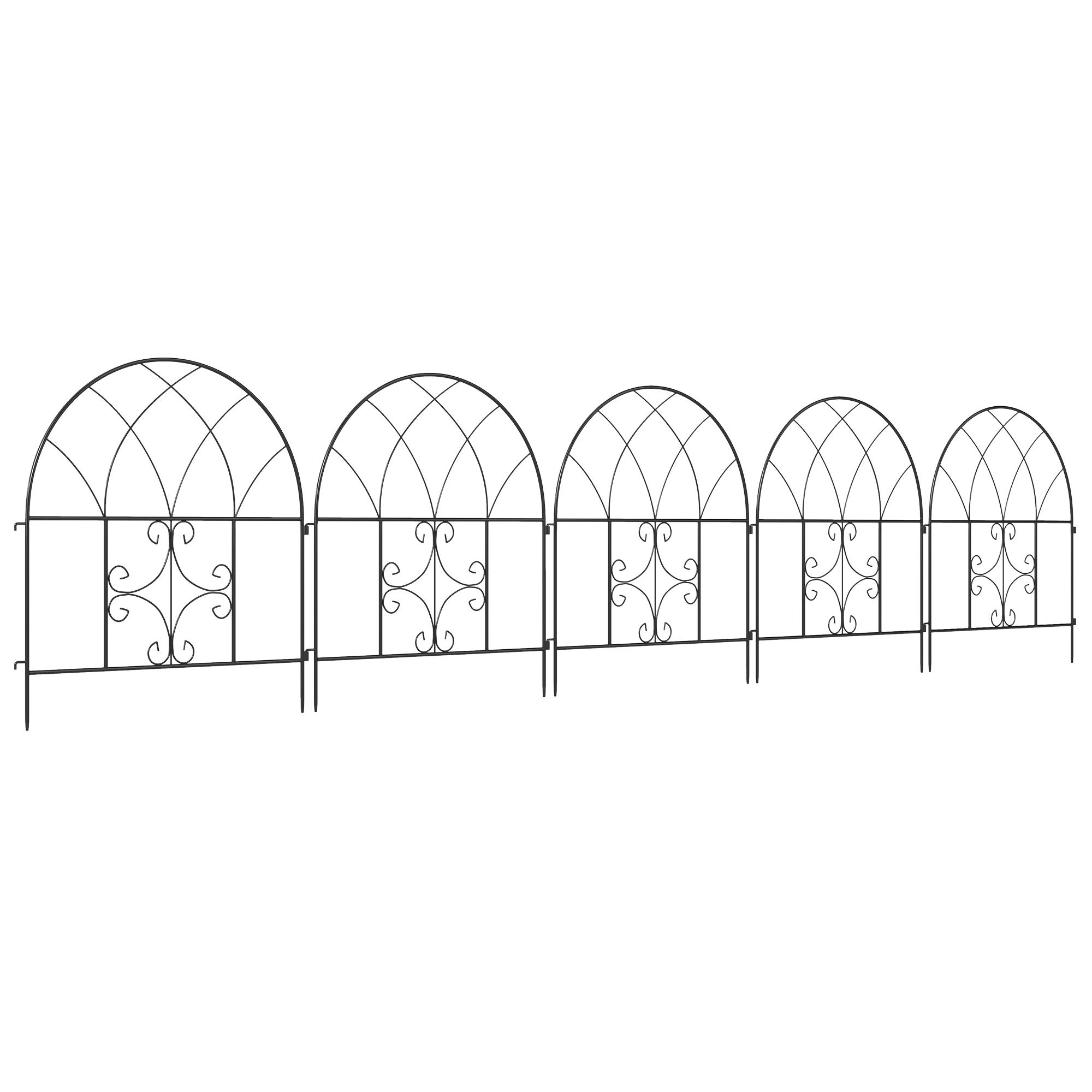 Outsunny Gartenzaun Zaun Stahl 300 cm x 70 cm hoch Dekorativer Gitterzaun Set Zaunelemente Schwarz