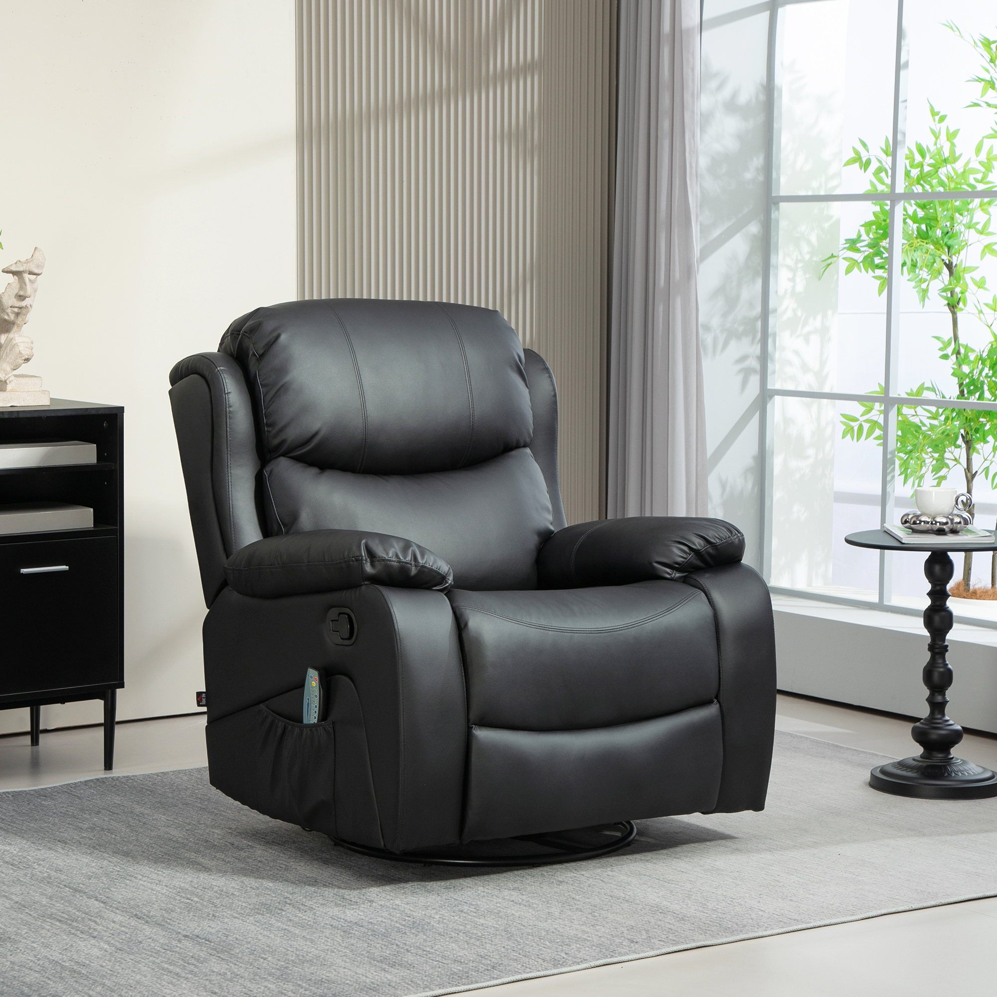 HOMCOM Massagesessel, Wärme- & Liegefunktion, Kunstleder, bis 150kg, 97x92x104cm, Schwarz