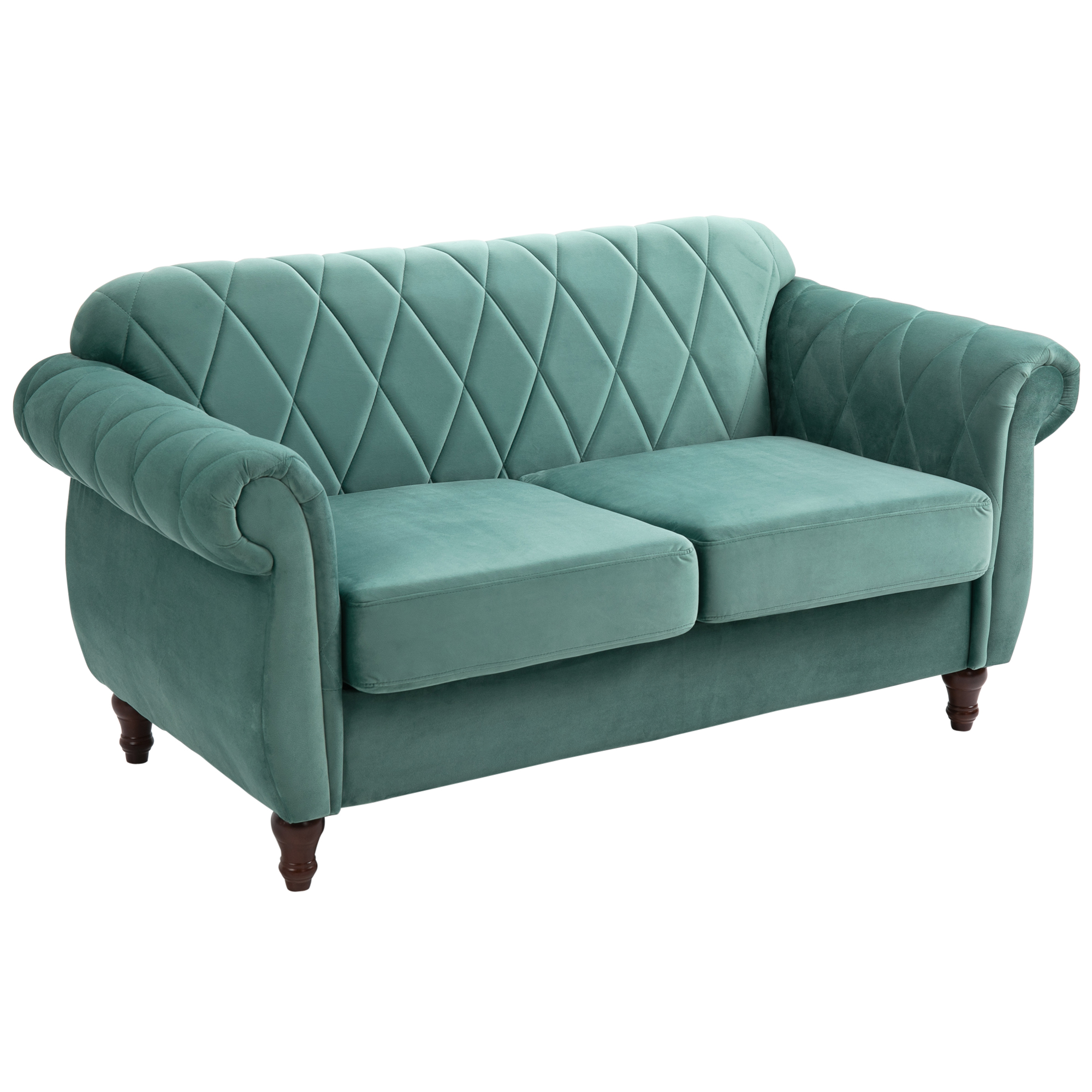 HOMCOM 2-Sitzer Sofa aus Holz und Samt Grün, Dicke Polsterung, Vintage Retro Design für 2 Personen, 148 x 72 x 76 cm