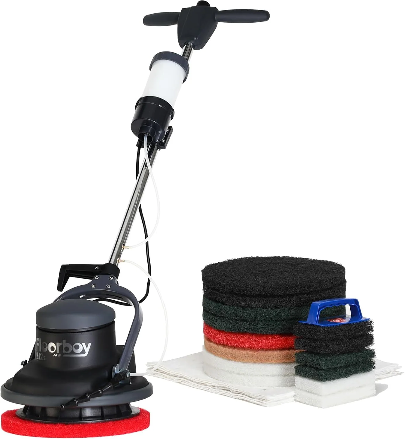 Floorboy 12 Zoll Reinigungs- und Poliermaschine (Bohnermaschine, EInscheibenmaschine) mit Tank, Tellermaschine, Pads und Treibteller