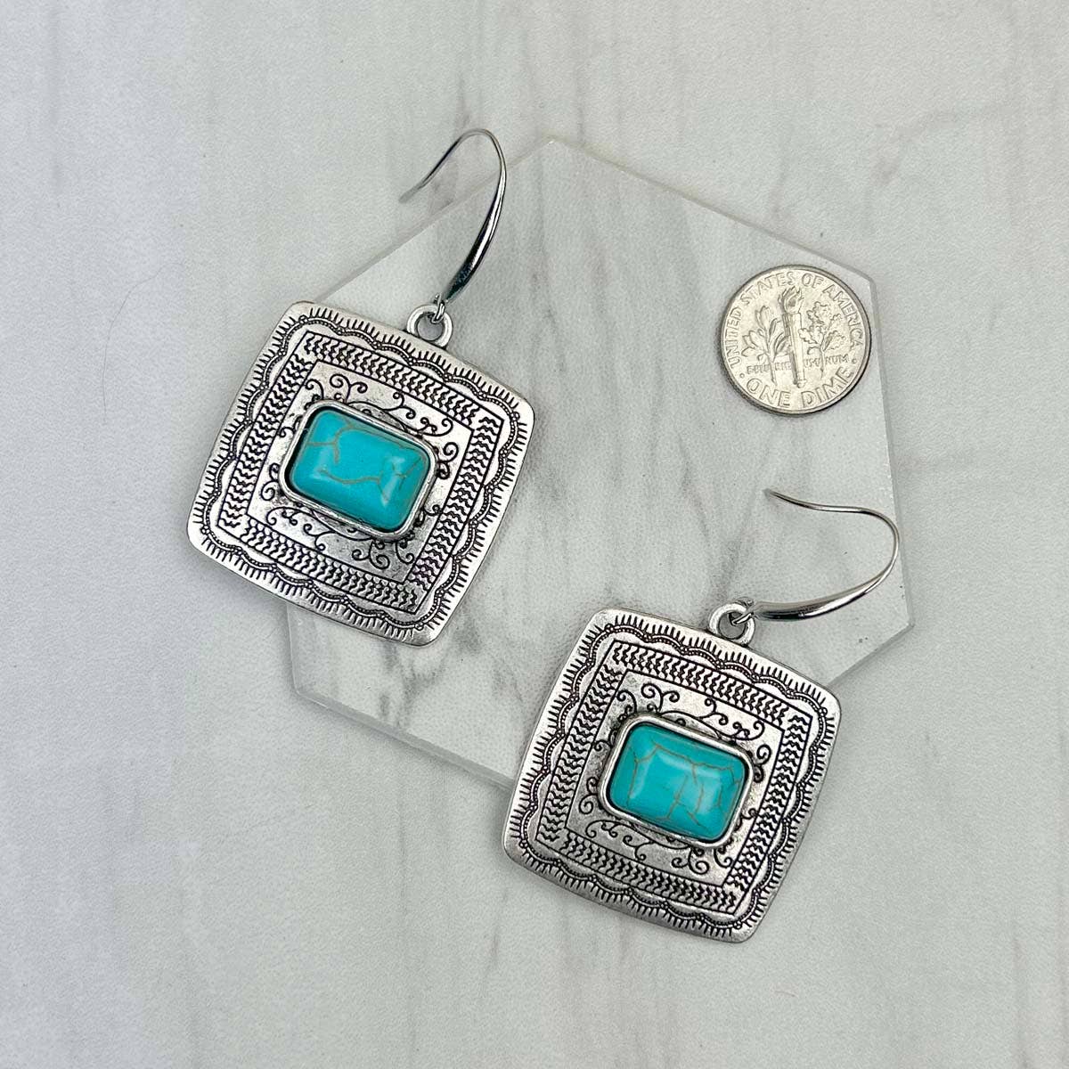 ER231205-01-BLUE                     Silver metal with blue turquoise stone beads Earrings: BLACK