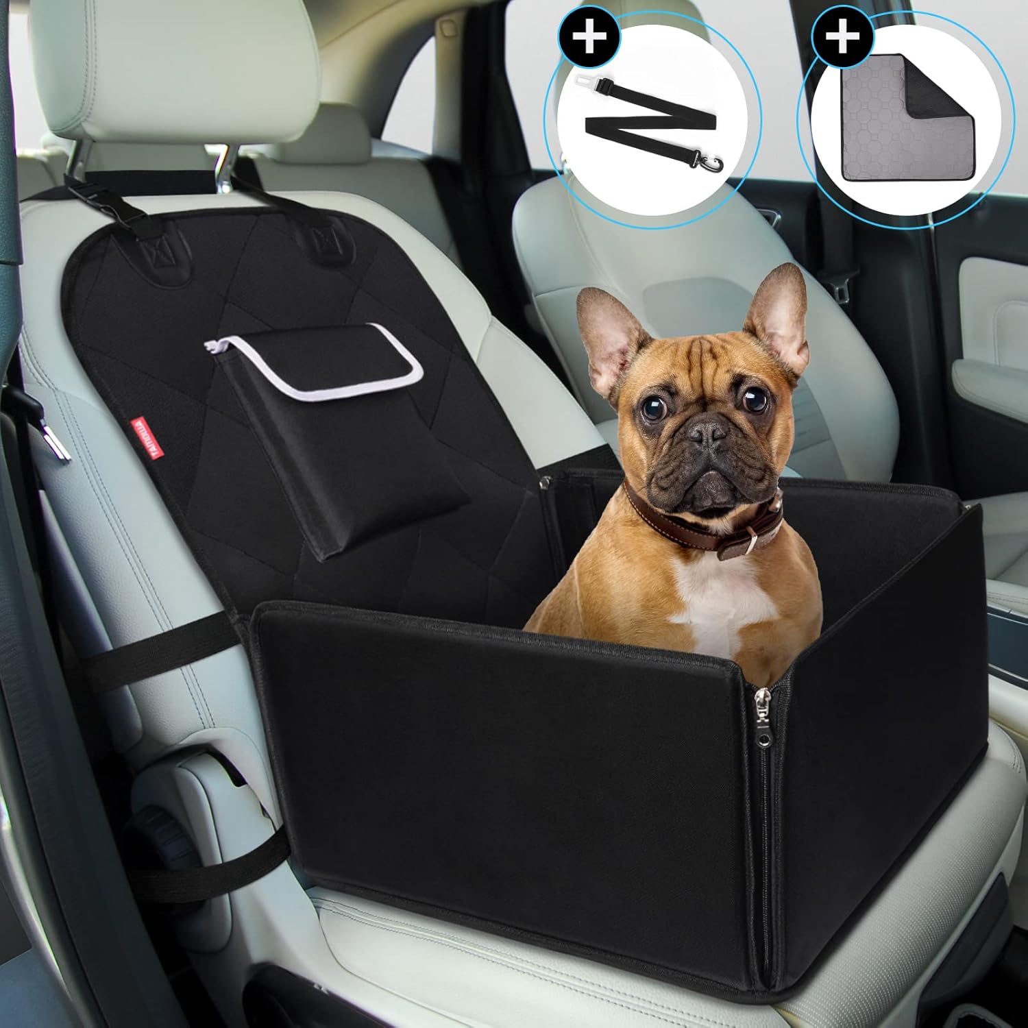 TAMOWA Seggiolino Auto per Cani, Trasportino Cane Auto con Cuscino e Cintura di Sicurezza,Seggiolino Auto Cane con Lati Robusti,Trasportino per Cani Auto Impermeabile per Cani di Piccola Media Taglia