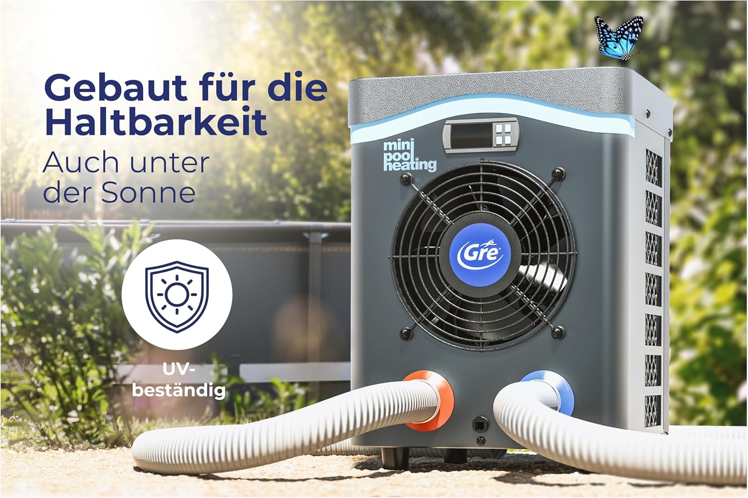 Gre HPM20 – Mini-Wärmepumpe für Aufstellpools bis zu 20 m³, Heizsystem für Aufstellpools, Farbe Grau