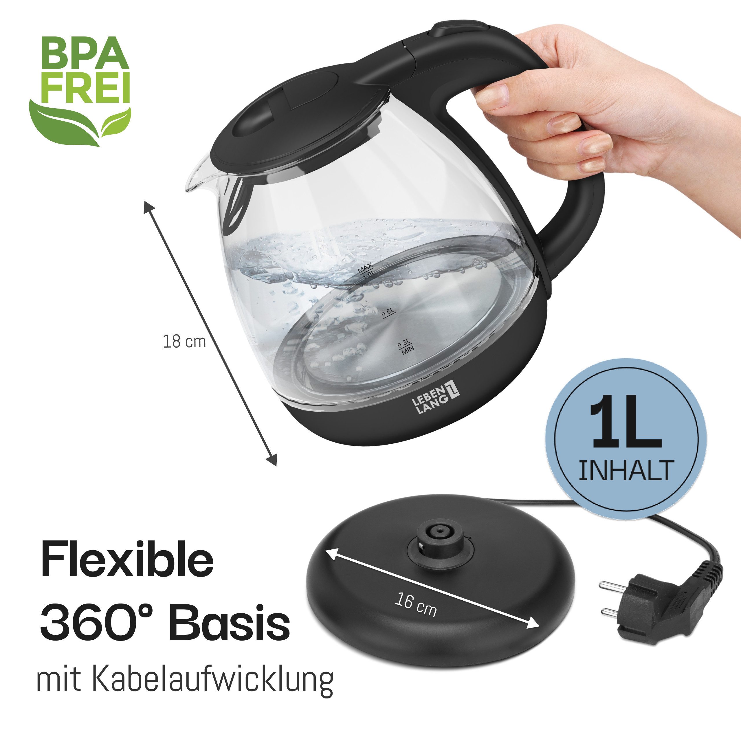 Wasserkocher aus Glas - Kochendes Wasser in 3 Min - Kompakt & Ideal auch für Reisen