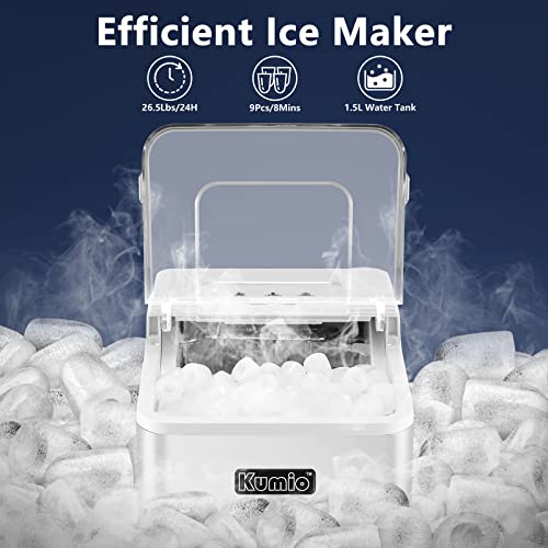 KUMIO Macchina per il ghiaccio da banco, 9 proiettili di ghiaccio pronto in 6 8 minuti, 12 kg/24 ore, macchina per il ghiaccio silenziosa portatile autopulente con paletta e cestello, bianco : Amazon.it: Casa e cucina