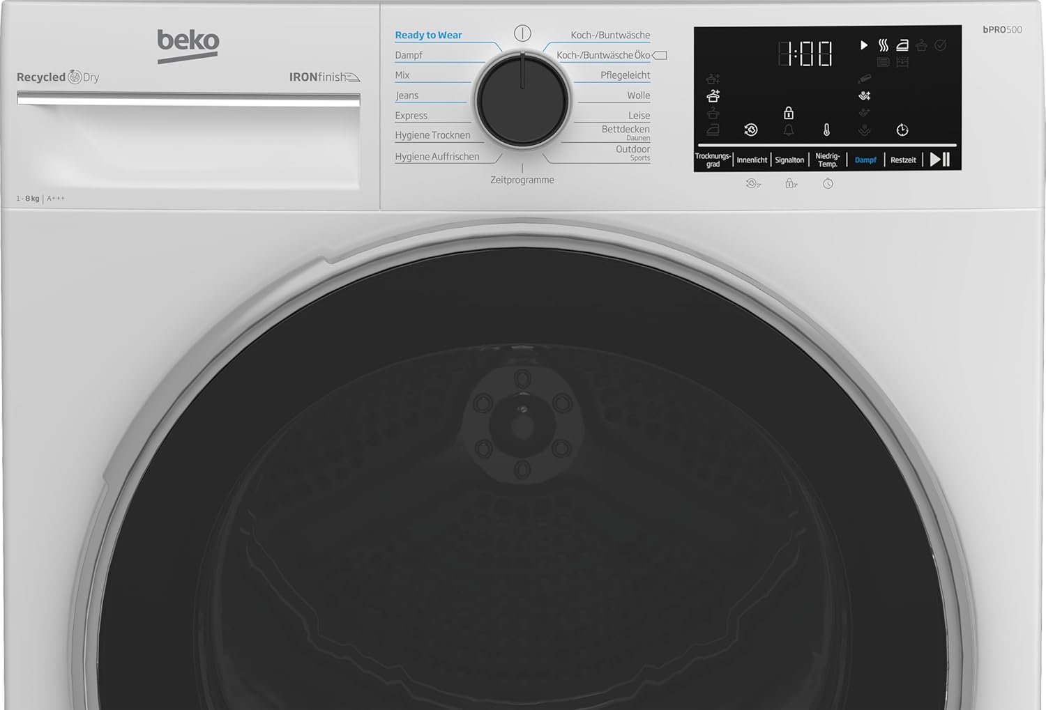 Beko B5T4824IF bPRO 500 Wäschetrockner, 8 kg, Frontlader Wärmepumpentrockner, allergikergeeignet, 15 Programme, Dampffunktion, Knitterschutz, Silent-Programm, AquaWave Schontrommel, Weiß