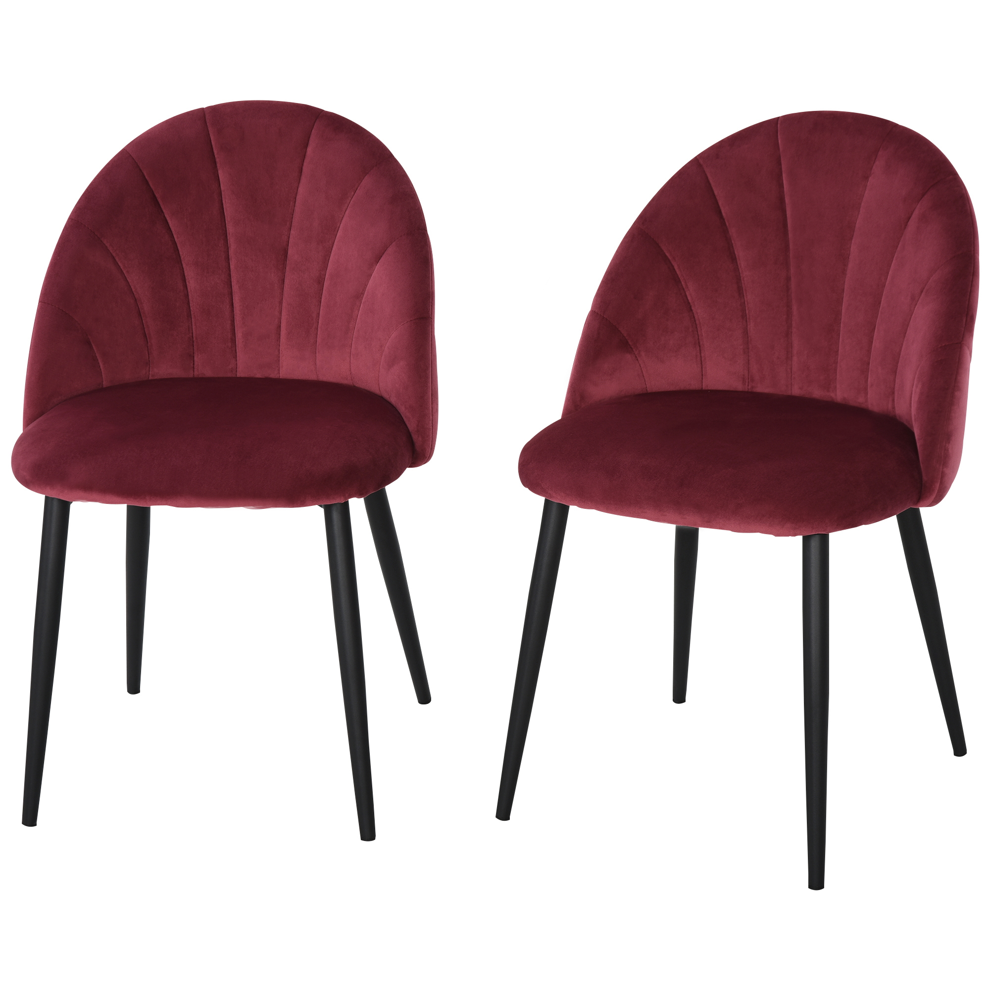 HOMCOM Set mit 2 Esszimmerstühlen Küchenstuhl aus Samt Bordeaux Metallbeine Schwarz Maße 52L x 54B x 79H cm