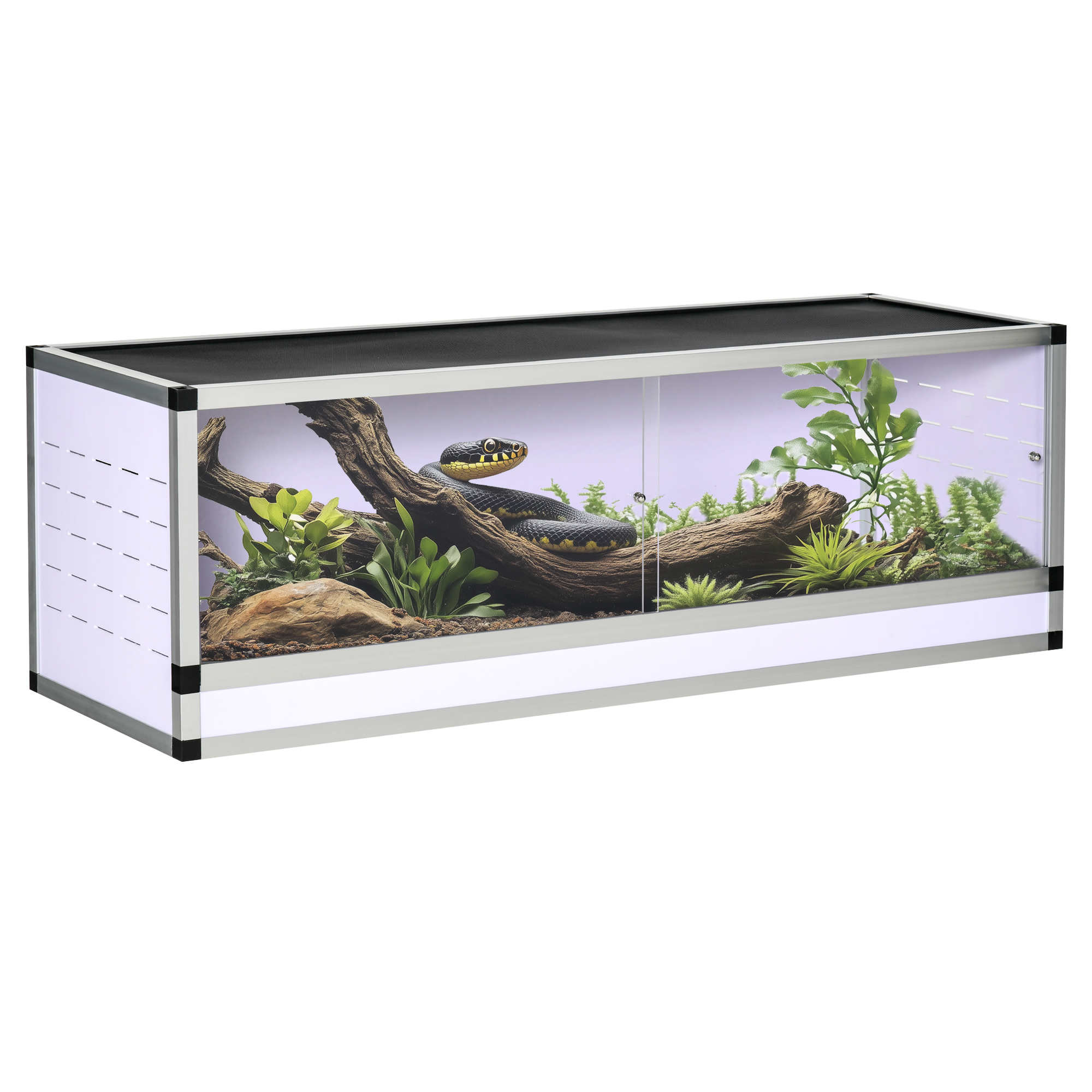 PawHut Terrarium aus Aluminium für Reptilien Amphibien Spinnentiere Reptilienzuchtbox Mesh-Terrarium Weiß+Silber+Schwarz 120 x 40 x 40 cm