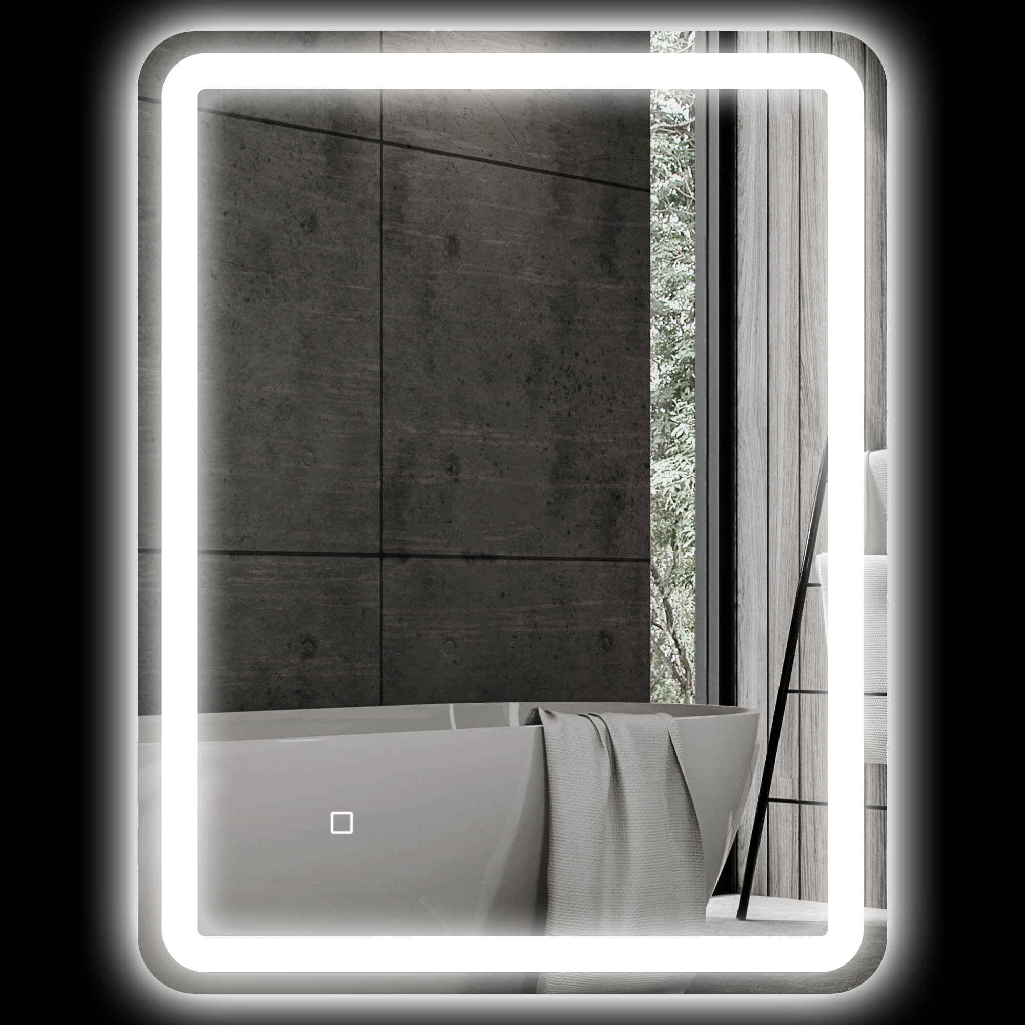 HOMCOM Rechteckiger LED-Badezimmerspiegel mit Anti-Beschlag-Funktion, einstellbarer Helligkeit, Speicherfunktion 70 x 90 cm Silber