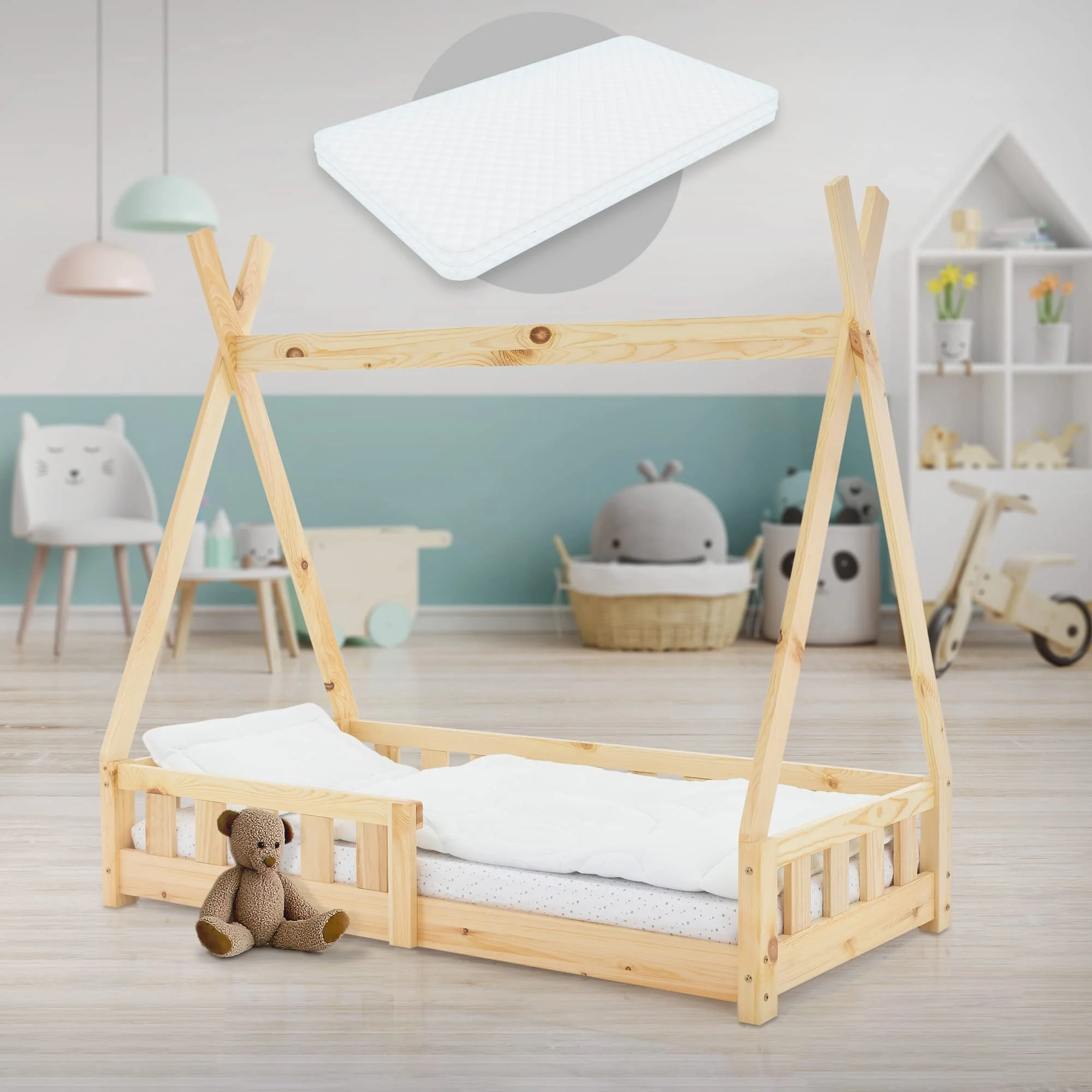 ML-Design Tipi-Kinderbett aus Kiefernholz mit Rausfallschutz