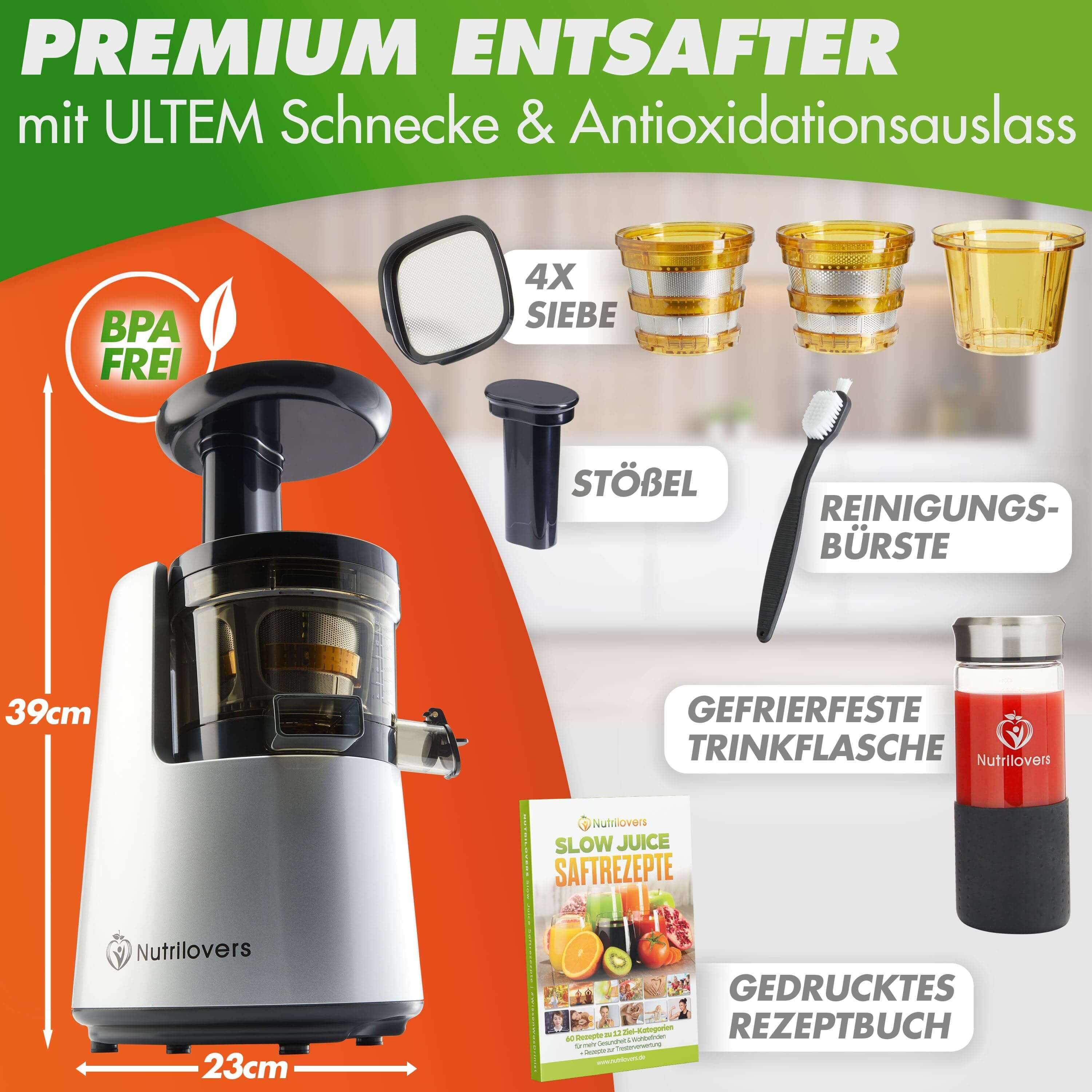 Slow Juicer NUTRI-PRESS NO.1 Premium Slow Juicer Entsafter mit 3 Sieben