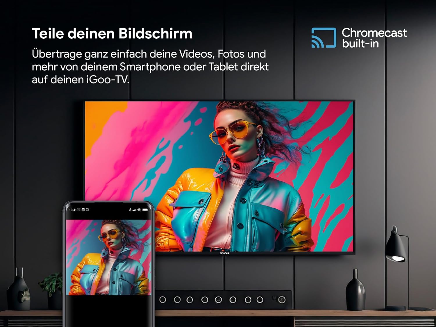 DYON iGoo-TV 55U-2 – 55 Zoll (139 cm) 4K Ultra-HD Smart TV mit Google TV, HDR10, Triple Tuner (DVB-S2/C/T2), WLAN, Bluetooth, Google Assistant, Netflix, Prime Video, [Mo2025]
