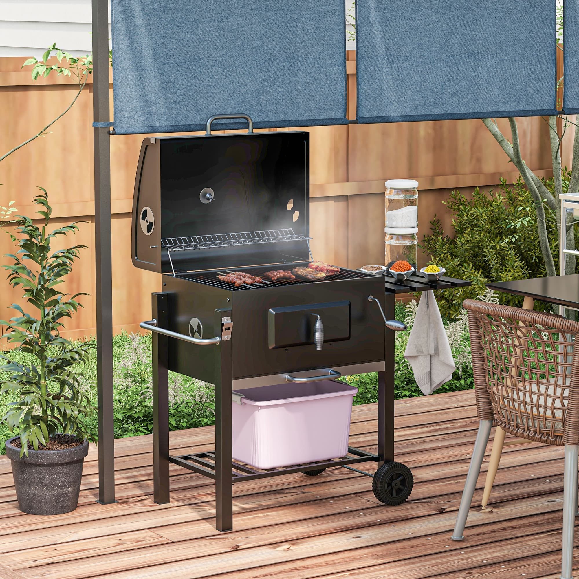 Standgrill Grillwagen Holzkohlegrill BBQ Standgrill Edelstahl,113x65x108cm