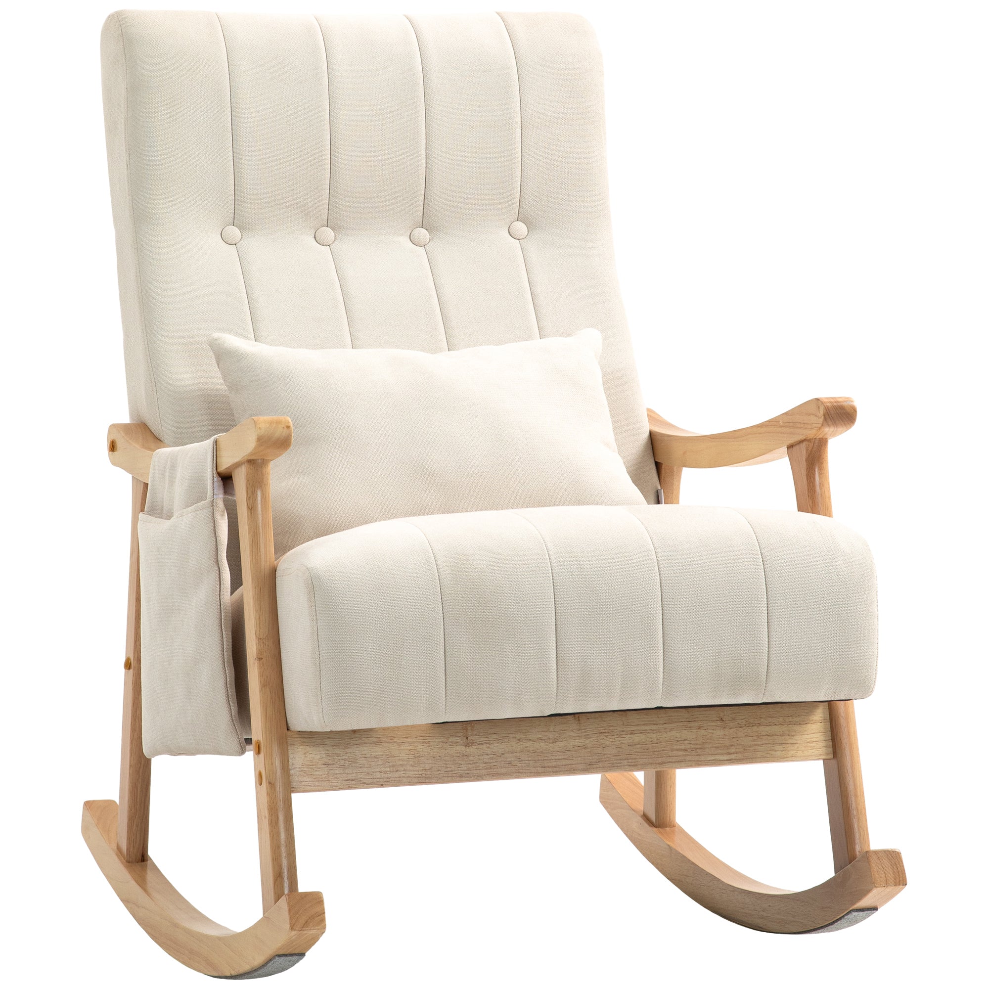 HOMCOM Schaukelstuhl mit Lendenkissen und Seitentasche Beige