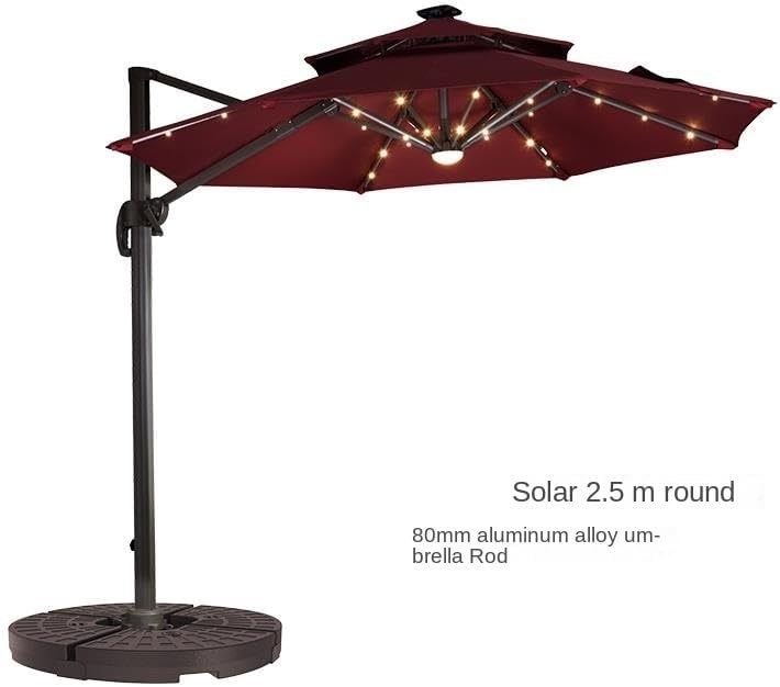 Sonnenschirm, Terrassenschirm, Außenschirm, 2,4 m, freitragender Regenschirm mit Sockel und Solar-LED-Leuchten, neigbarer Regenschirm für den Garten im Freien, Strandschirmschirm