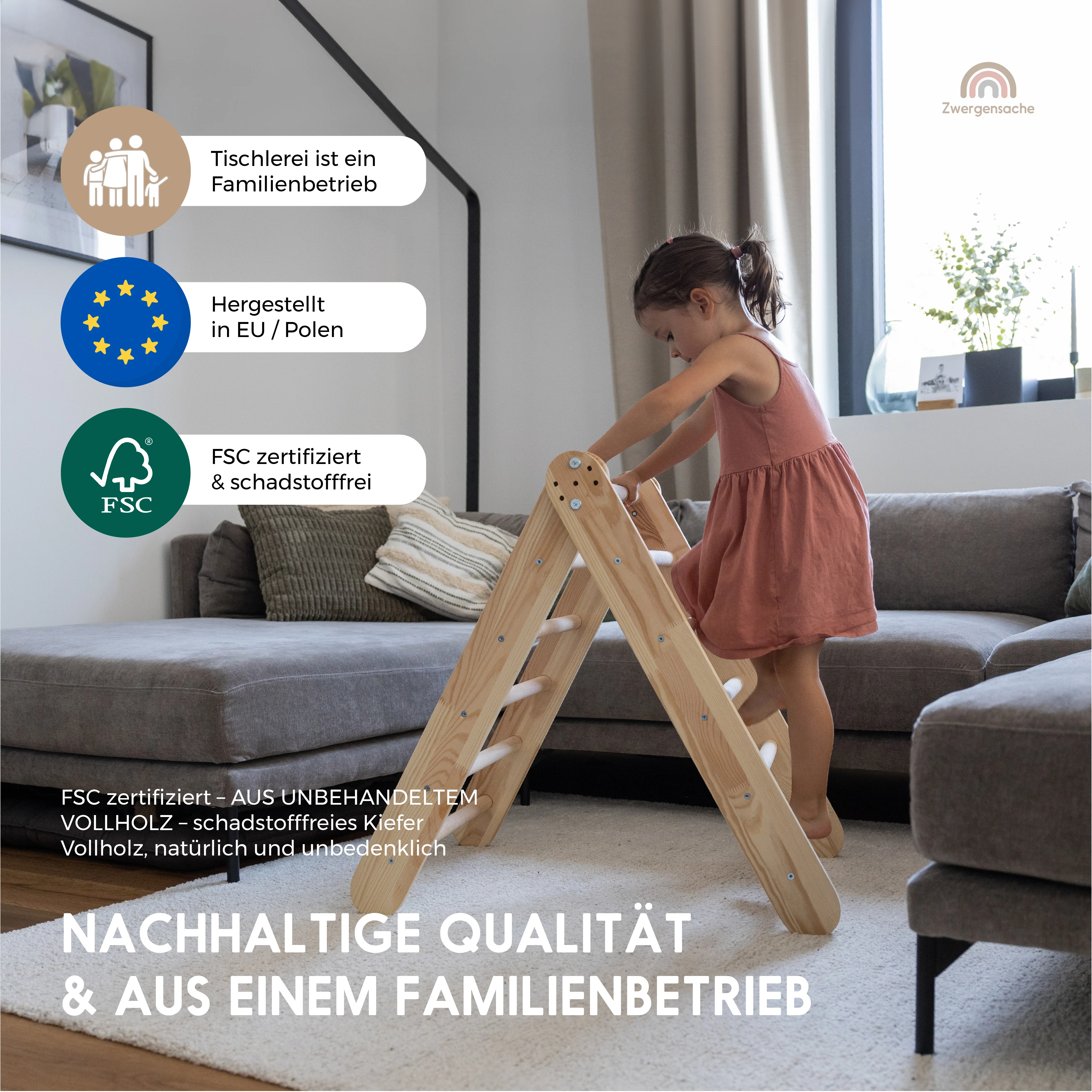 2025 Zwergensache klimdriehoek �C Montessori klimrek van hout voor peuters en jonge kinderen
