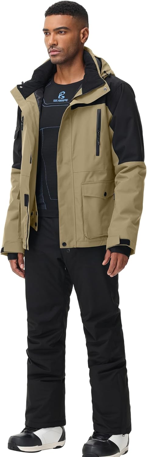 ALSOGO Skianzüge Für Herren 2-teiliger Snowboard Sets Wasserdicht Winddicht Winter Warme Ski Jacke und Hosen Set Zum Skifahren Snowboarden Klettern