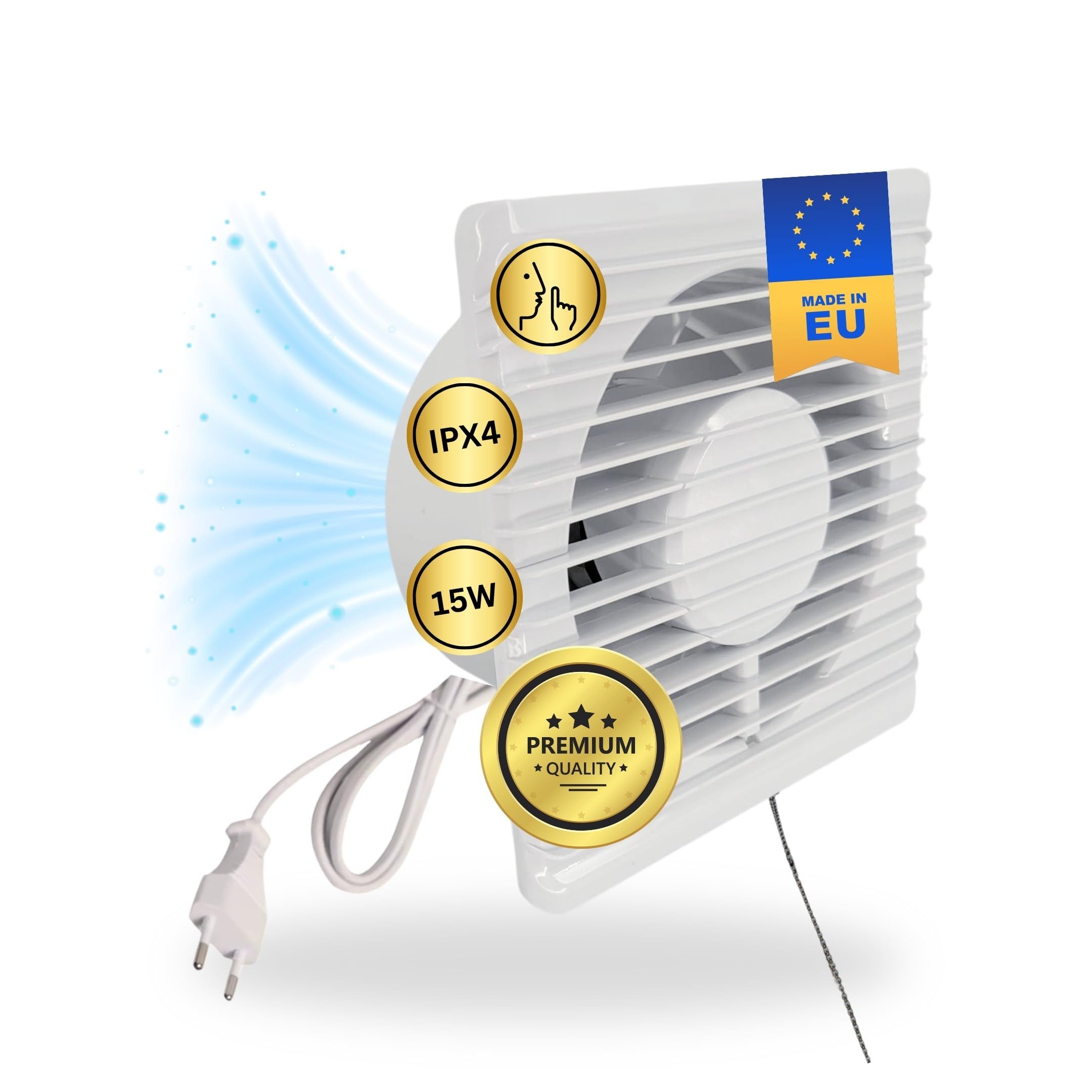 Wandventilator 230V Badlüfter Schalter IPX4 125mm Lüfter Ventilator Einbau Bad WC