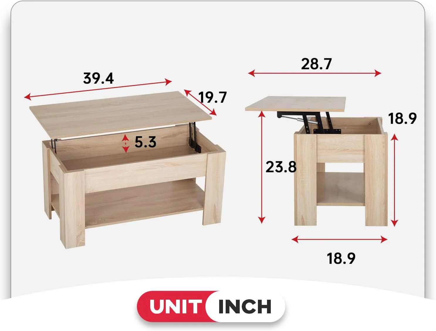 FDW Lift Top Coffee Table with Hidden Compartment and Storage Shelf