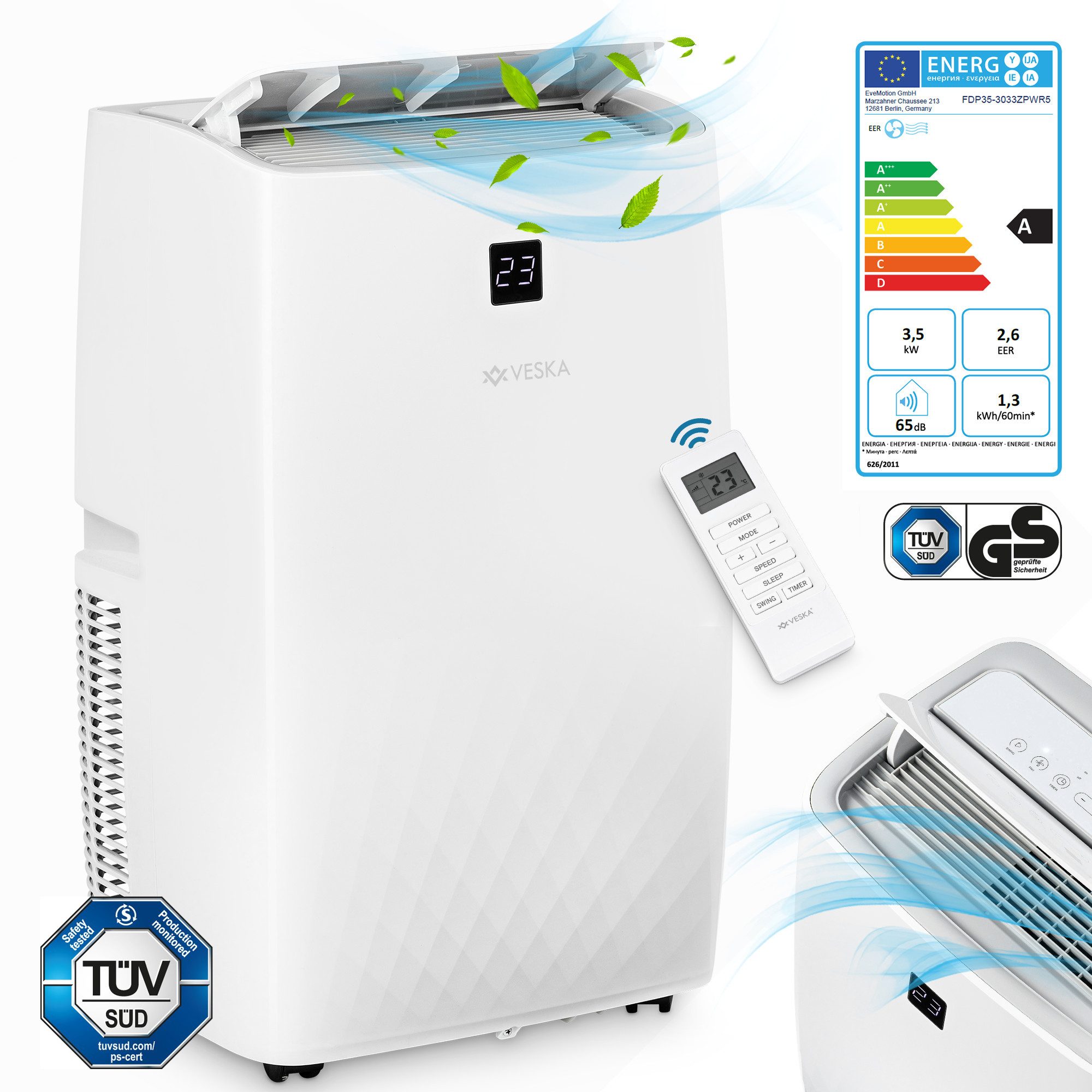 Klimagerät Klimaanlage Mobil 12000 BTU/h - 3.500 Watt