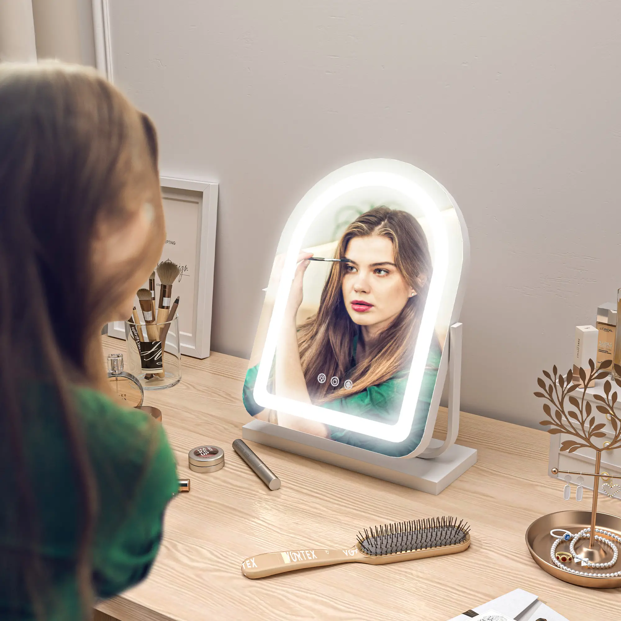 HOMCOM Schminkspiegel mit LED Beleuchtung Touch-Steuerung Weiß