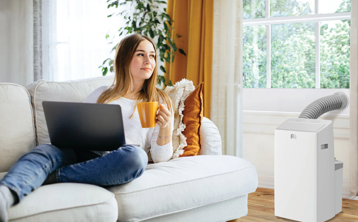 14.000 BTU / 8.200 SACC C ultra-efficinte draagbare airconditioner met dubbele slang, warmtepomp en draadloze slimme bediening