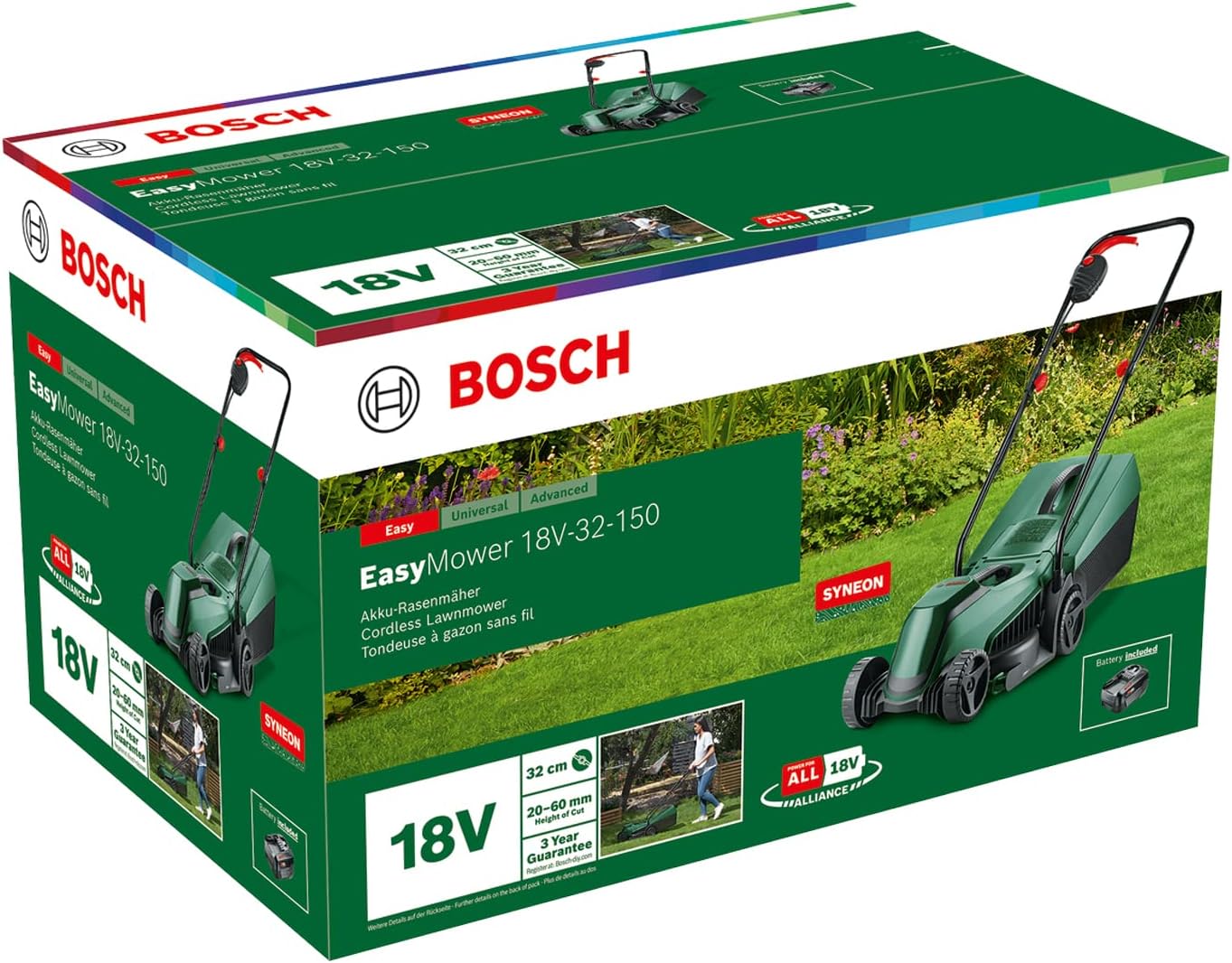 Bosch Accu Grasmaaier CityMower 18V-32-300 (18 Volt, 1x Accu 4.0 Ah, Maaibreedte: 32 Cm, Gazonoppervlak tot 300 m, in Doos)