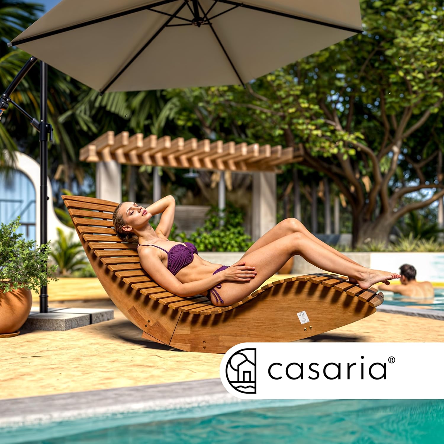 Casaria® 2x Sdraio a Dondolo JAVA Pieghevole 155x60x93cm Portata 160 kg Legno Acacia Certificato FSC® Lettino Sauna