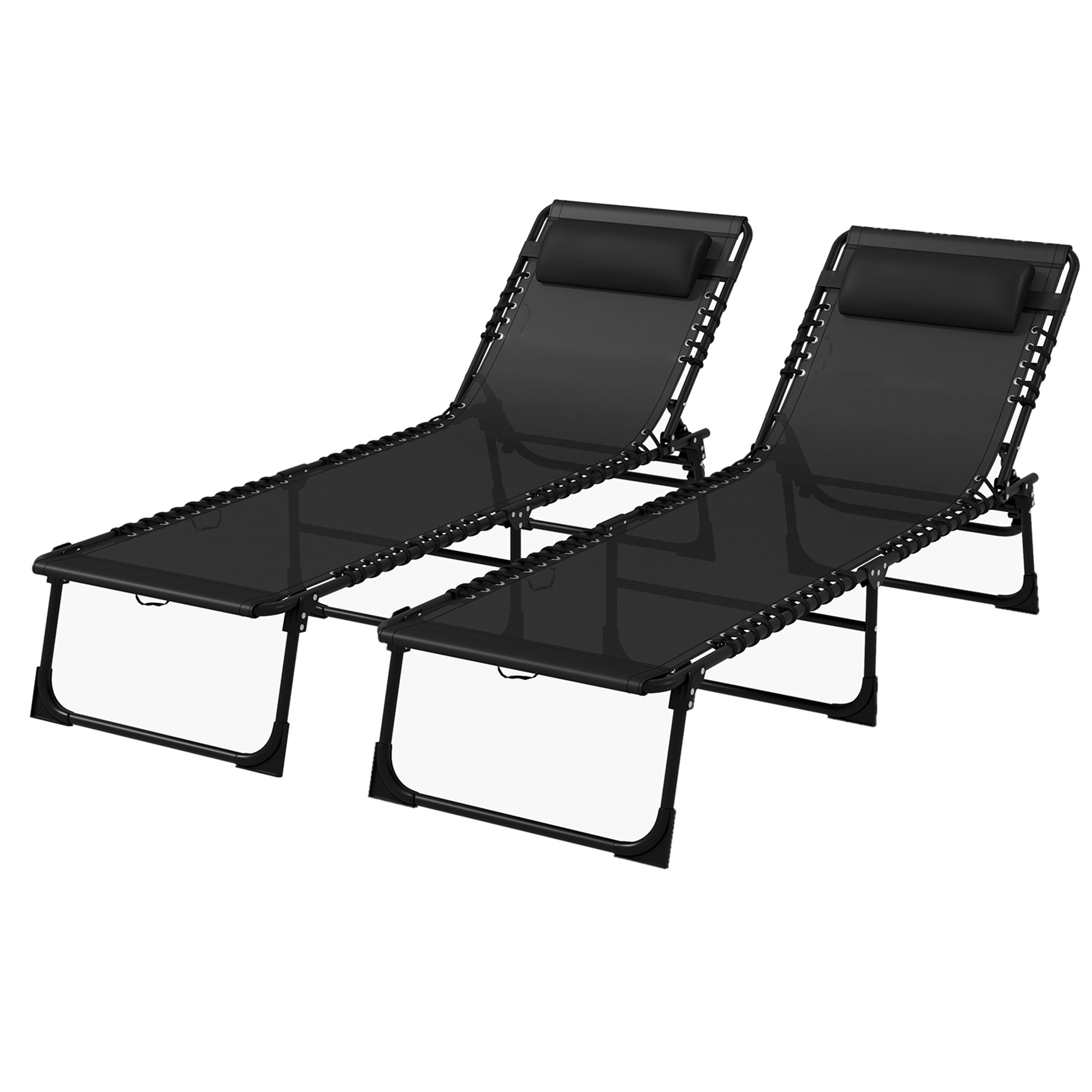 Outsunny Set aus 2 Sonnenliege Verstellbarer Stuhl Multi-Positions Stahl Elastische Schnüre Textilen Schwarz