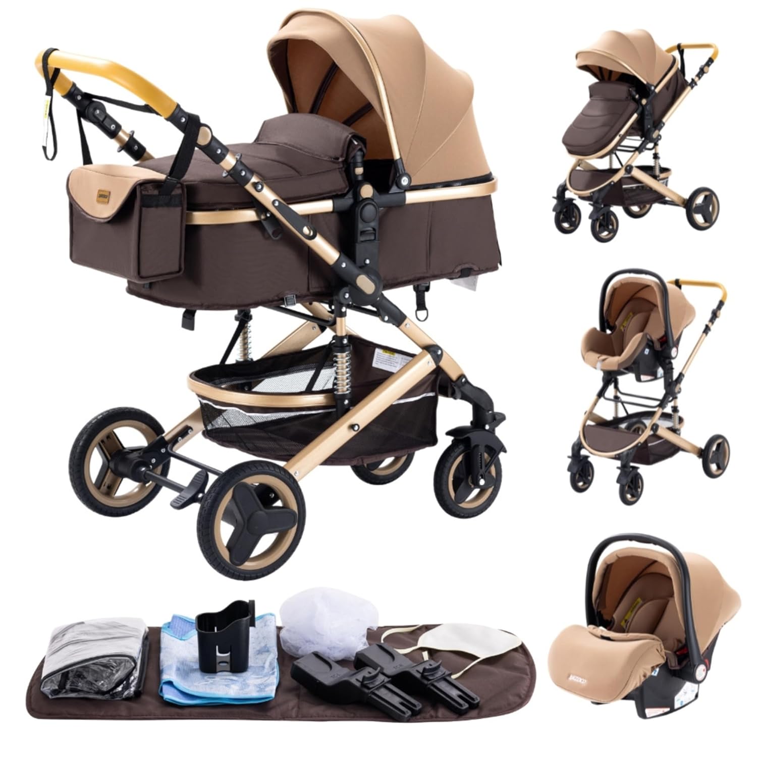 YAZOCO kinderwagen 3 in 1 Buggy Babybett Komplett Set Einem Klick Zusammenklappbarer Kinderwagen, KombiKinderwagen Aluminiumrahmen für Neugeborene Sitzzubehör (1 schwarz)