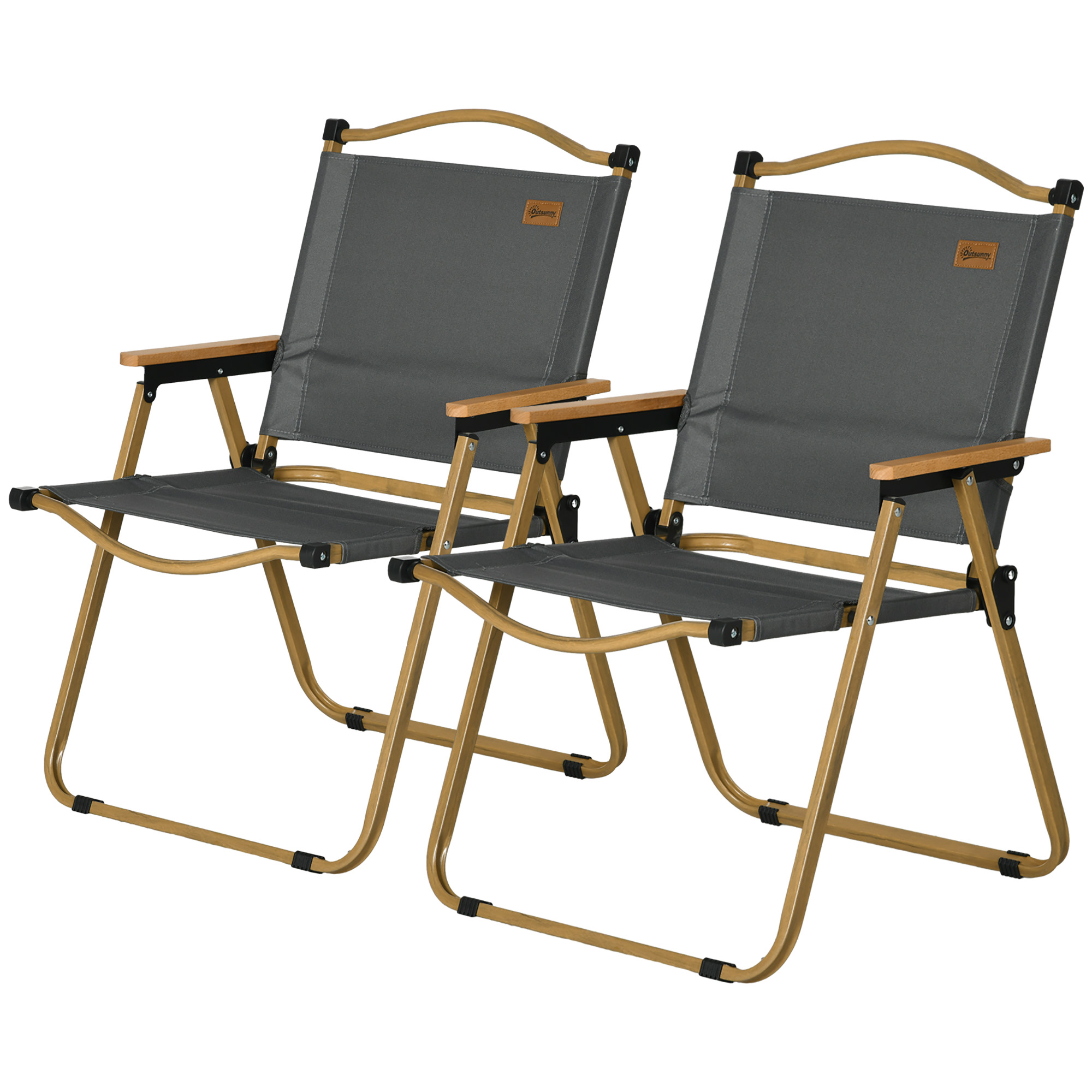 Outsunny Campingstühle, 2 x Strandstuhl, faltbar, Stahl, Holzoptik, Dunkelgrau