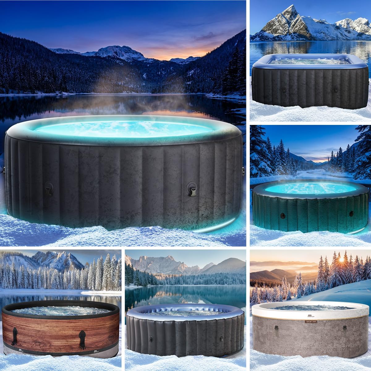 BRAST Aufblasbare Pools, 224 cm, Schwarz/Braun/Grau/Weiß, Whirlpool aufblasbar MSpa, 4-8 Personen, viele Modelle rund und eckig